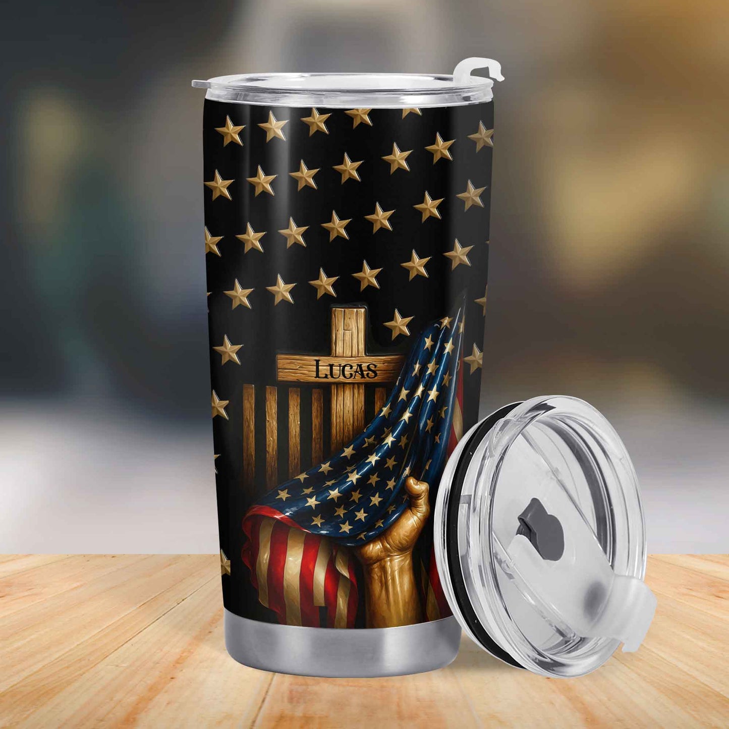 Customizable Patriotic Stars And Stripes Design With Wooden Chair