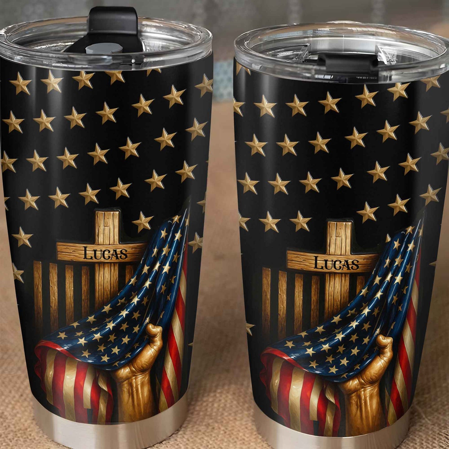 Customizable Patriotic Stars And Stripes Design With Wooden Chair