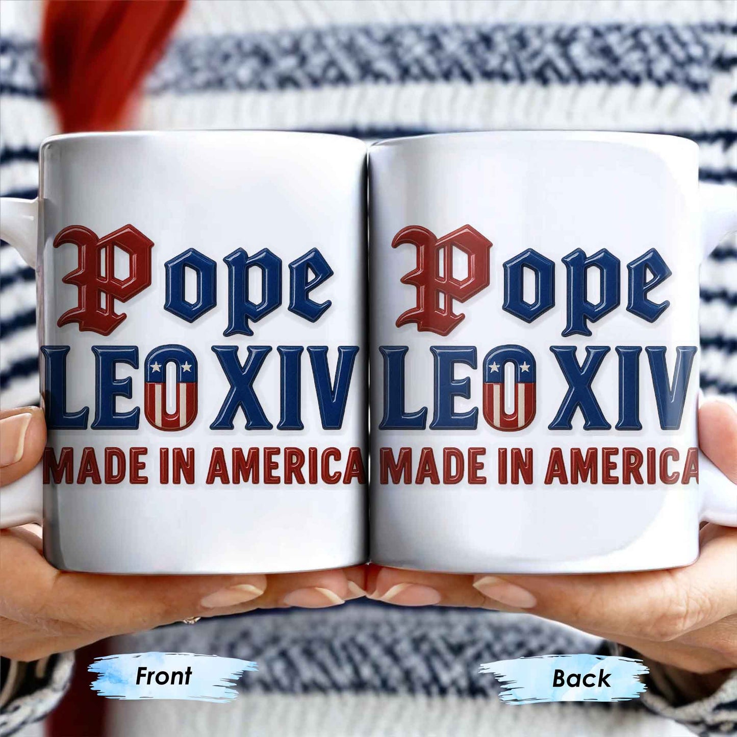 Pope Leo XIV Made In America, US Flag and Pope-themed Text