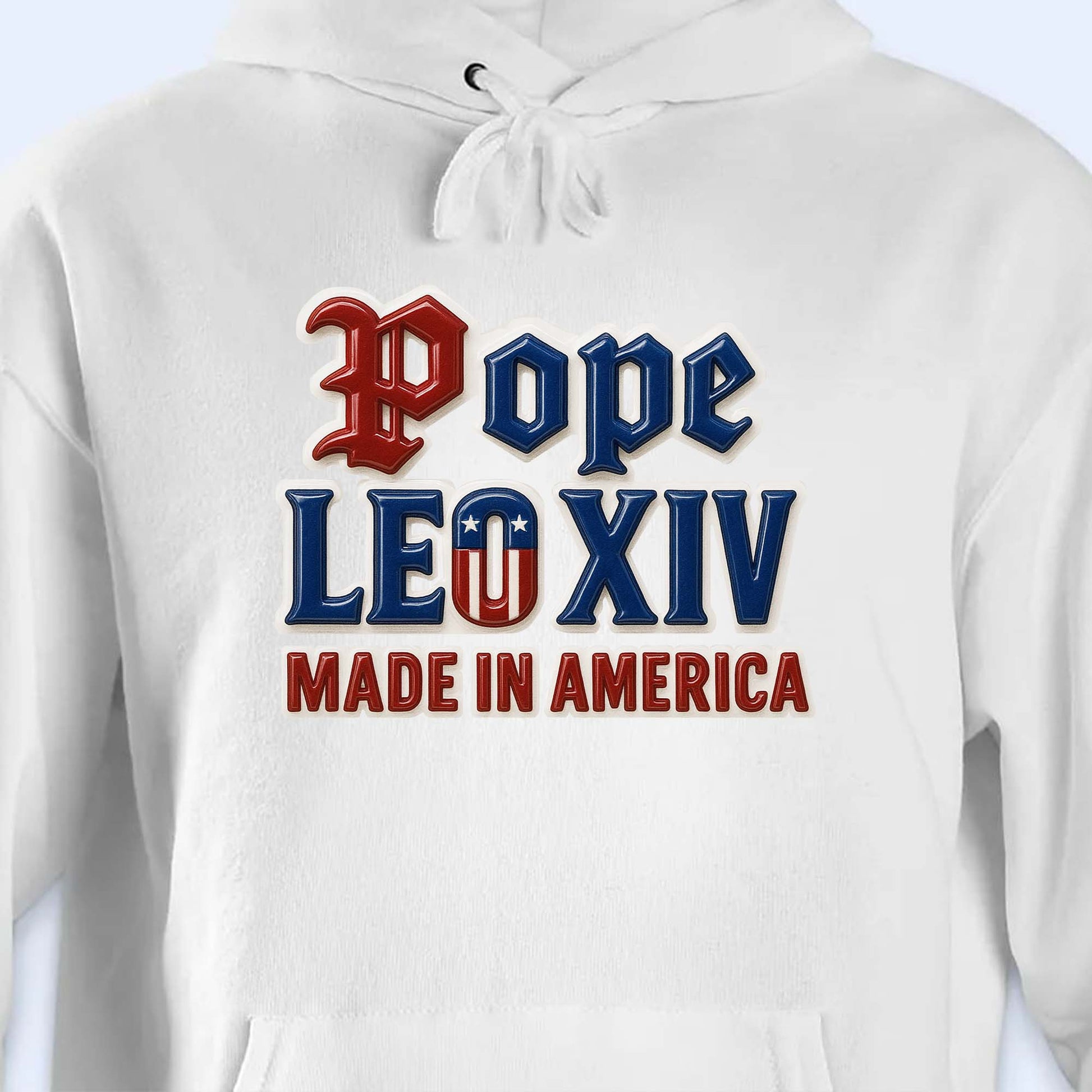 Pope Leo XIV Made in America, Old English Lettering and American Flag