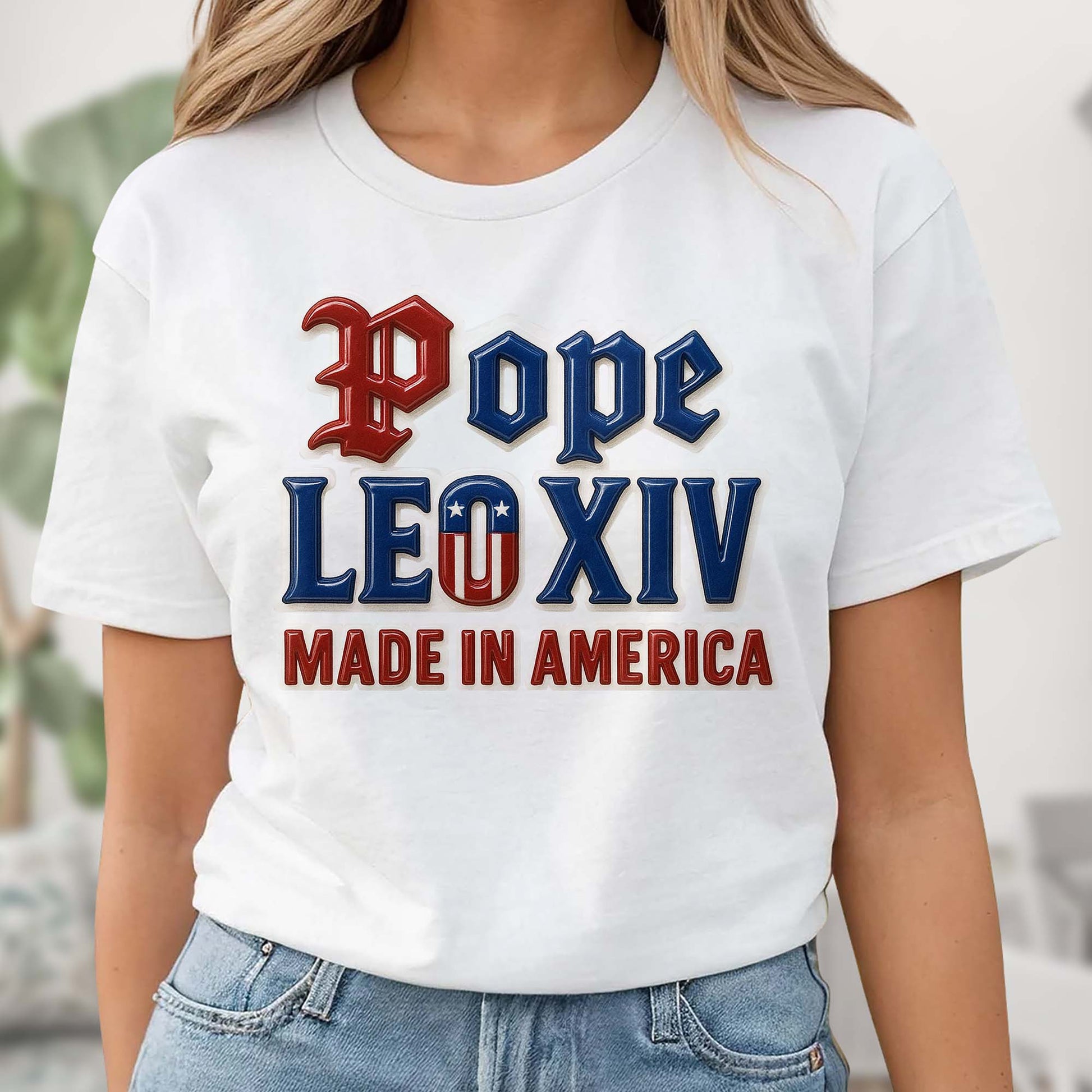 Pope Leo XIV Made in America, Old English Lettering and American Flag