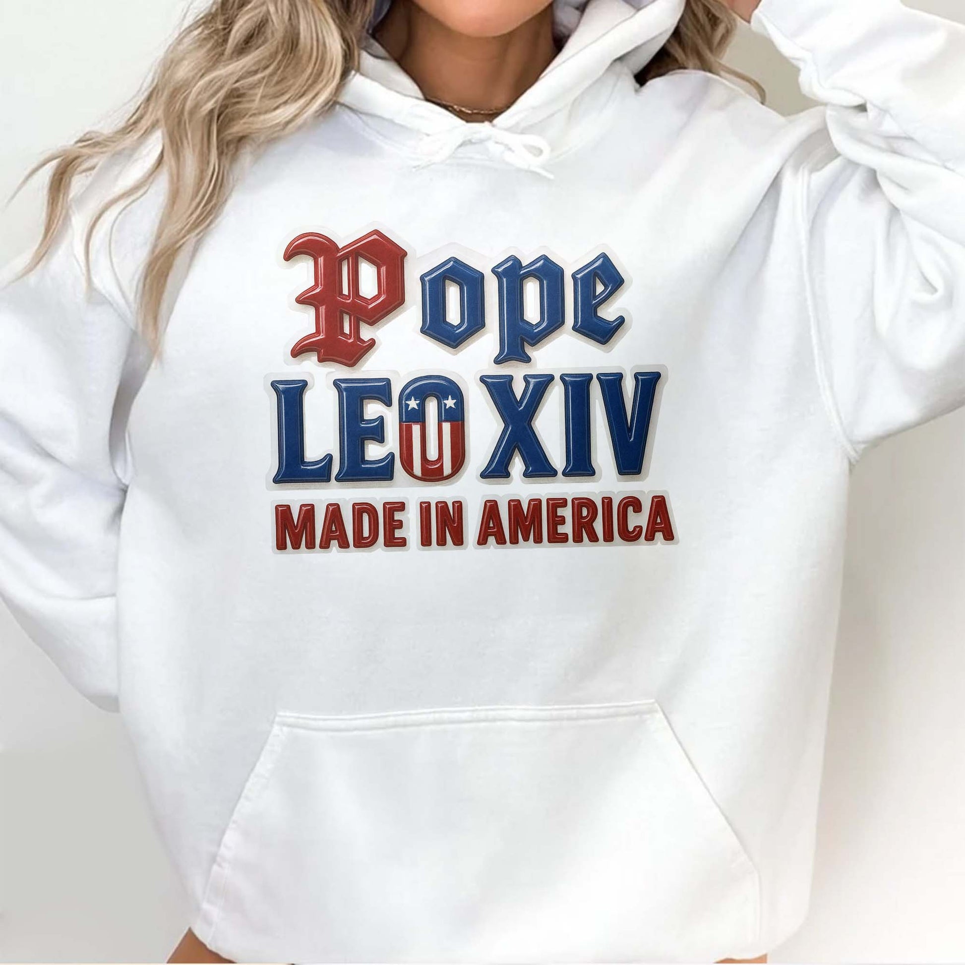 Pope Leo XIV Made in America, Old English Lettering and American Flag