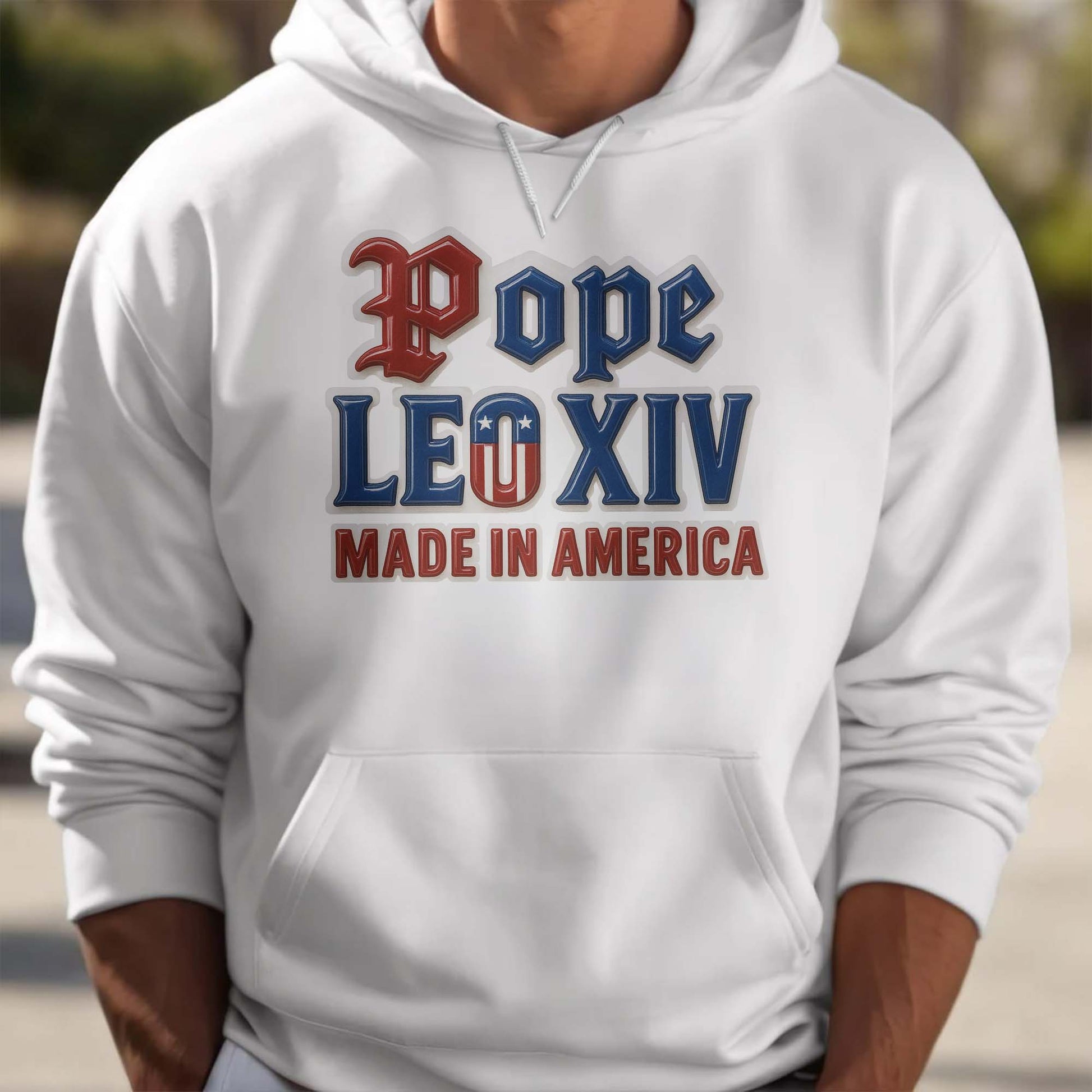 Pope Leo XIV Made in America, Old English Lettering and American Flag