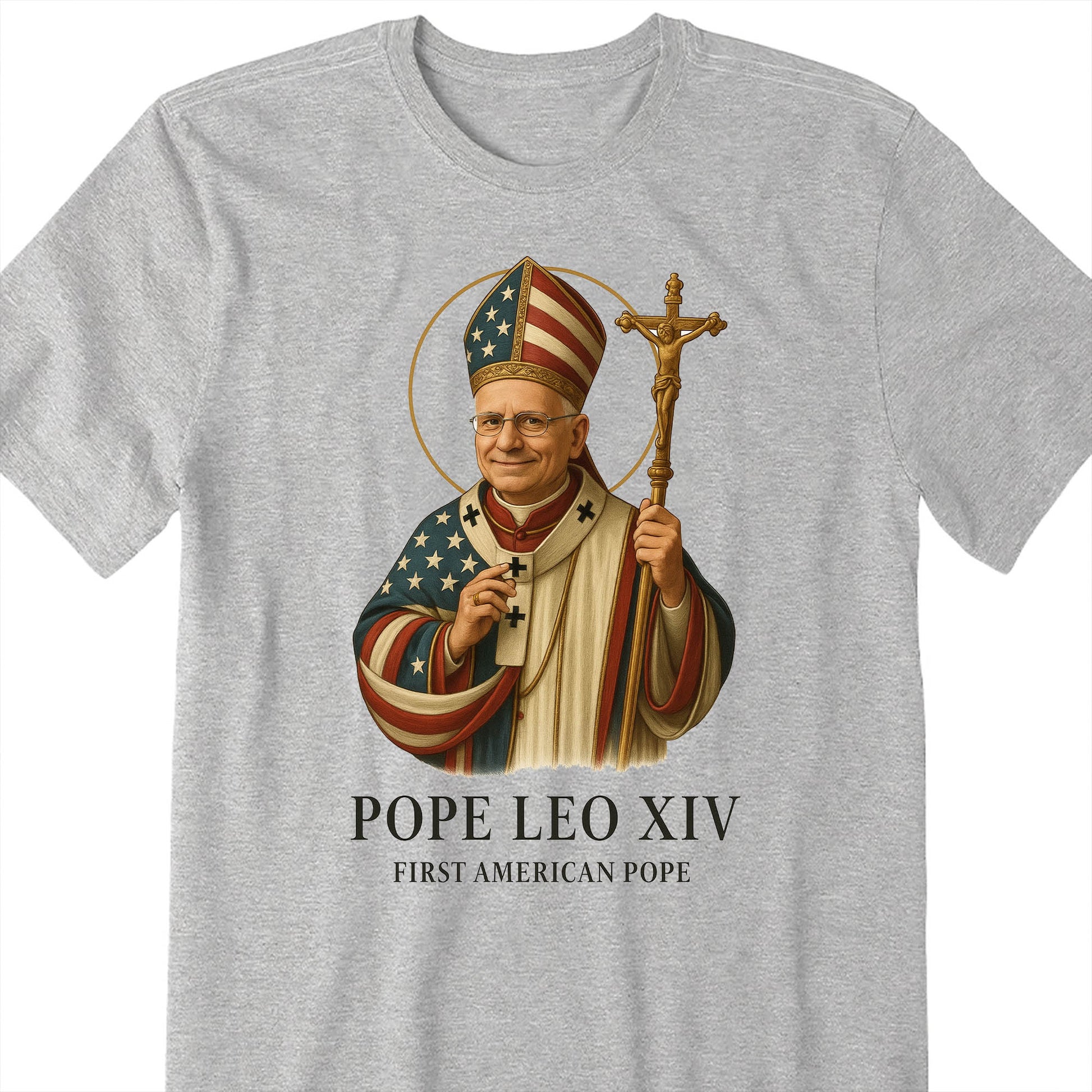 Pope Leo XIV, First American Pope, American Flag and Cross