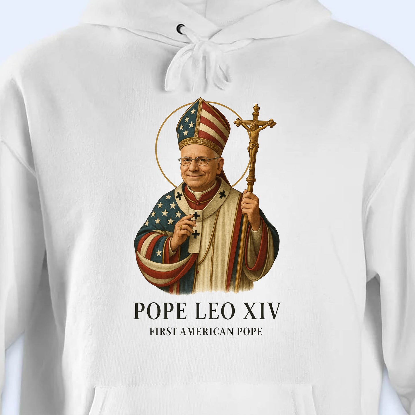 Pope Leo XIV, First American Pope, American Flag and Cross