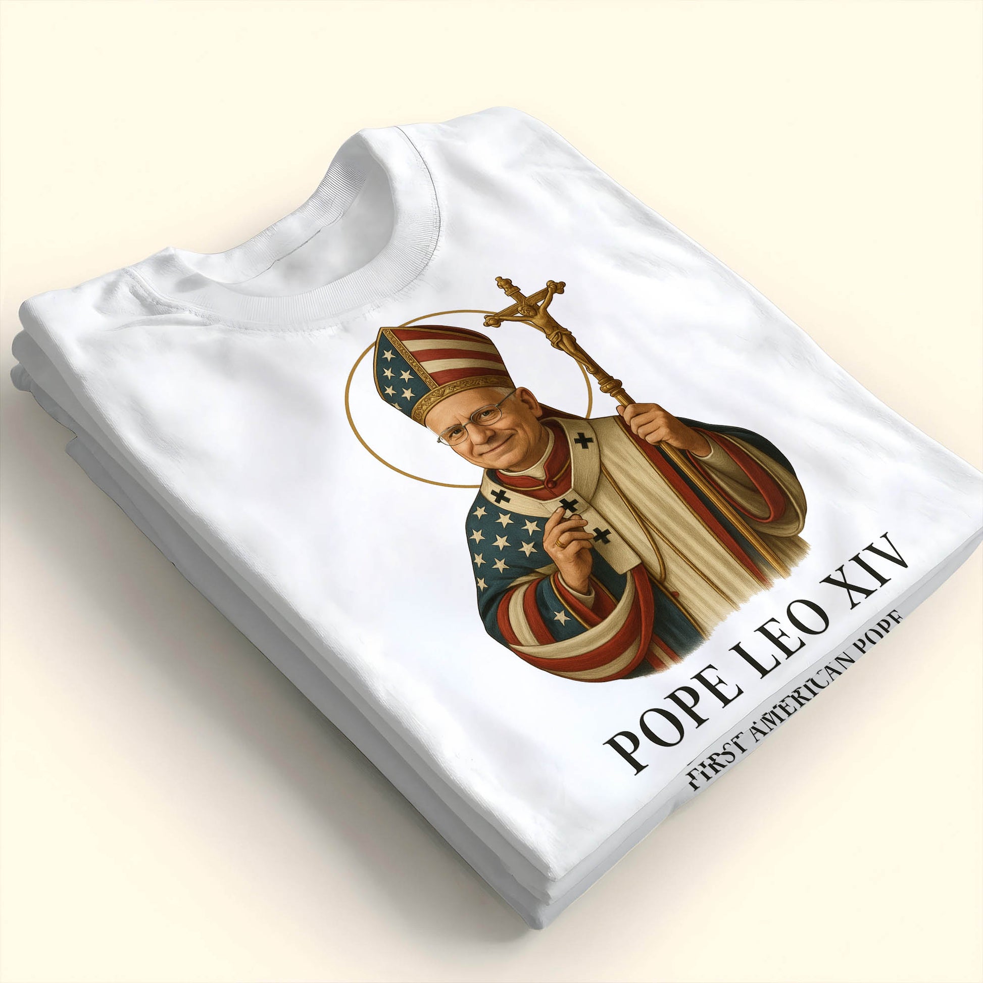 Pope Leo XIV, First American Pope, American Flag and Cross