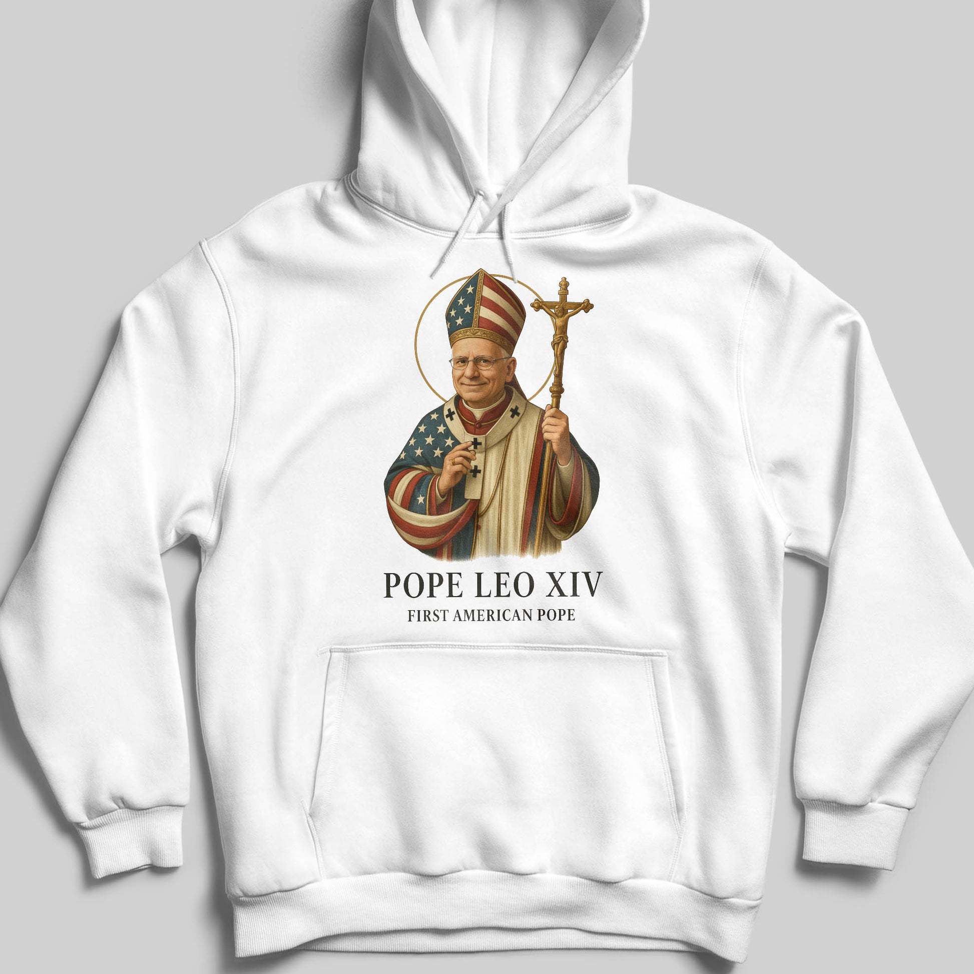 Pope Leo XIV, First American Pope, American Flag and Cross