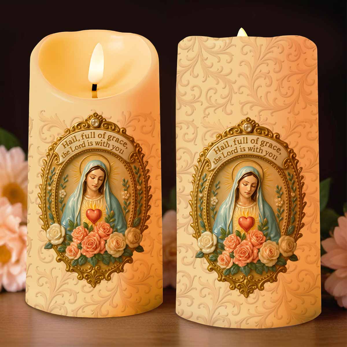 Hail Full Of Grace The Lord Is With You Virgin Mary LED Candle