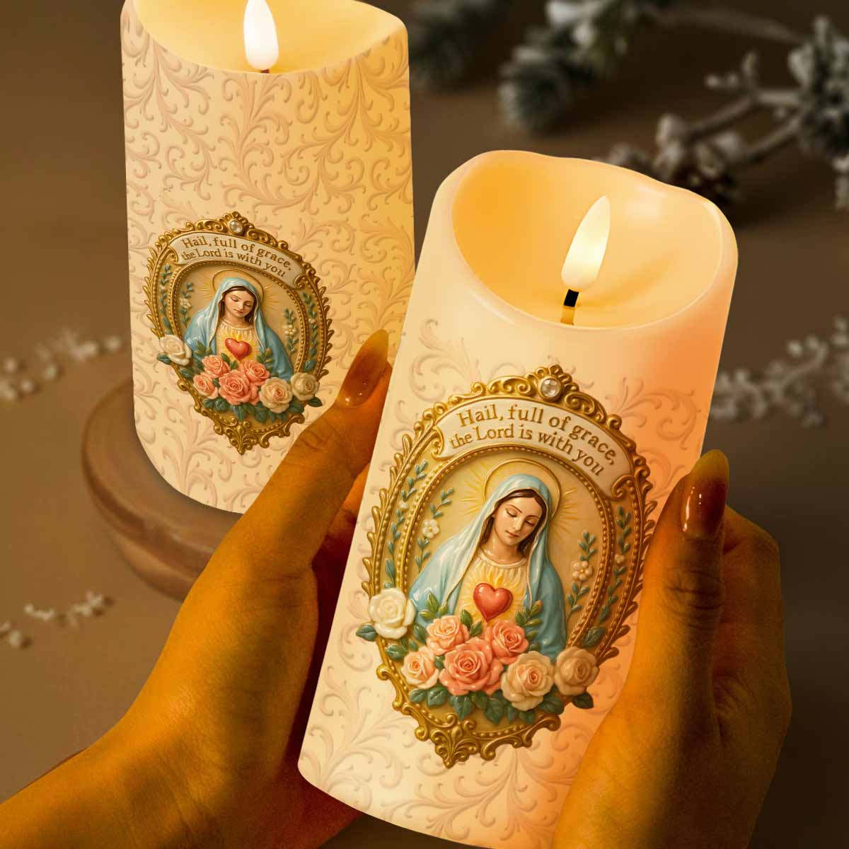 Hail Full Of Grace The Lord Is With You Virgin Mary LED Candle