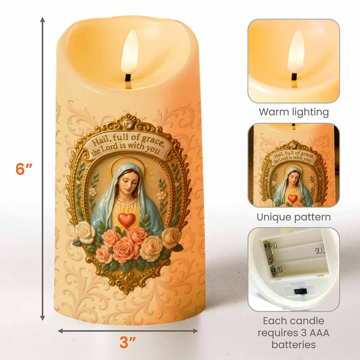 Hail Full Of Grace The Lord Is With You Virgin Mary LED Candle