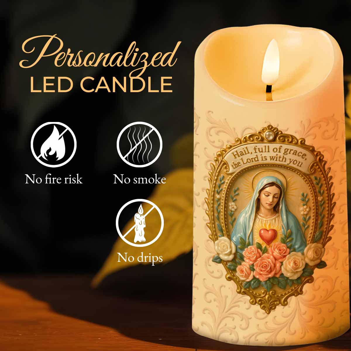 Hail Full Of Grace The Lord Is With You Virgin Mary LED Candle
