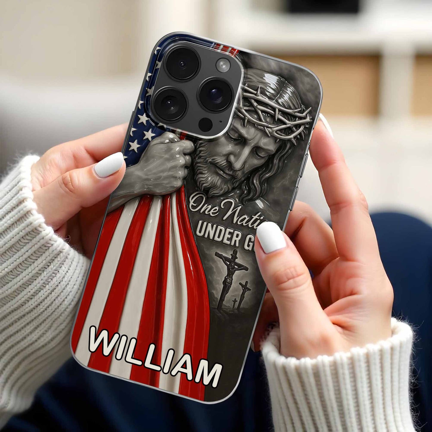 One Nation Under God With Jesus And American Flag - Personalized Clear Phone Case - FTH088_PHC