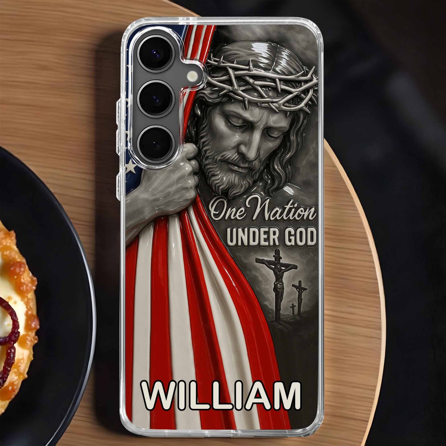 One Nation Under God With Jesus And American Flag - Personalized Clear Phone Case - FTH088_PHC