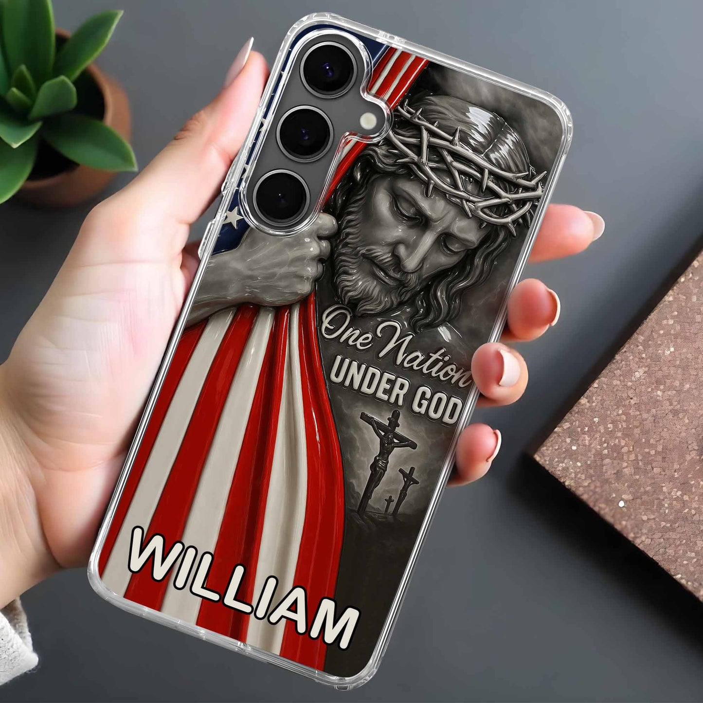 One Nation Under God With Jesus And American Flag - Personalized Clear Phone Case - FTH088_PHC