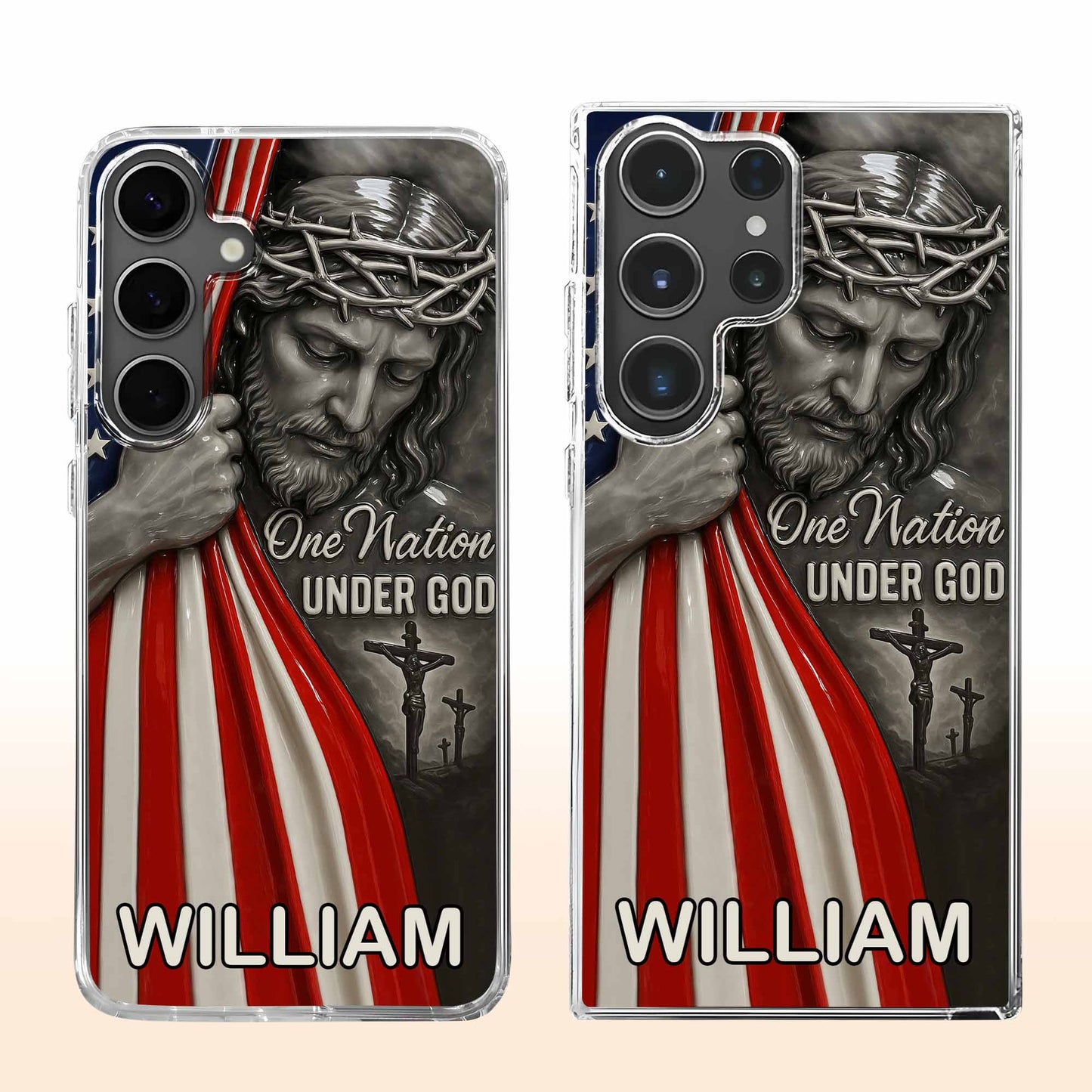 One Nation Under God With Jesus And American Flag - Personalized Clear Phone Case - FTH088_PHC