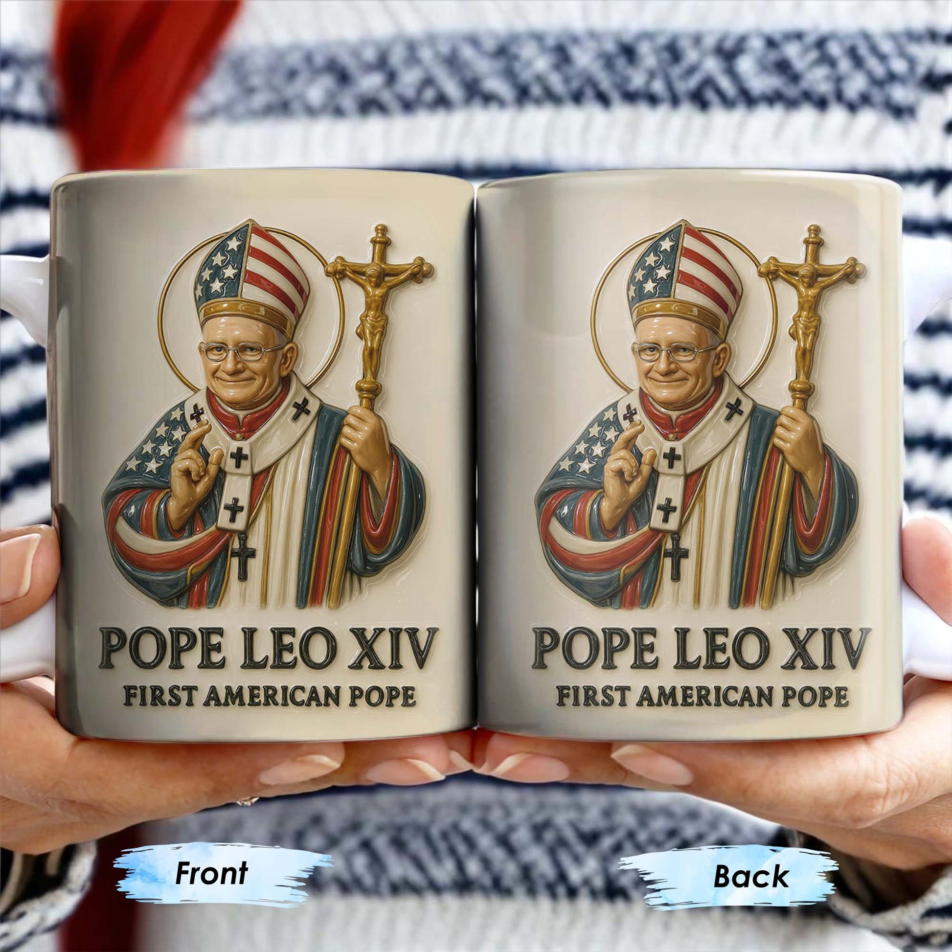 Pope Leo XIV First American Pope, Pope With American Flag And Cross