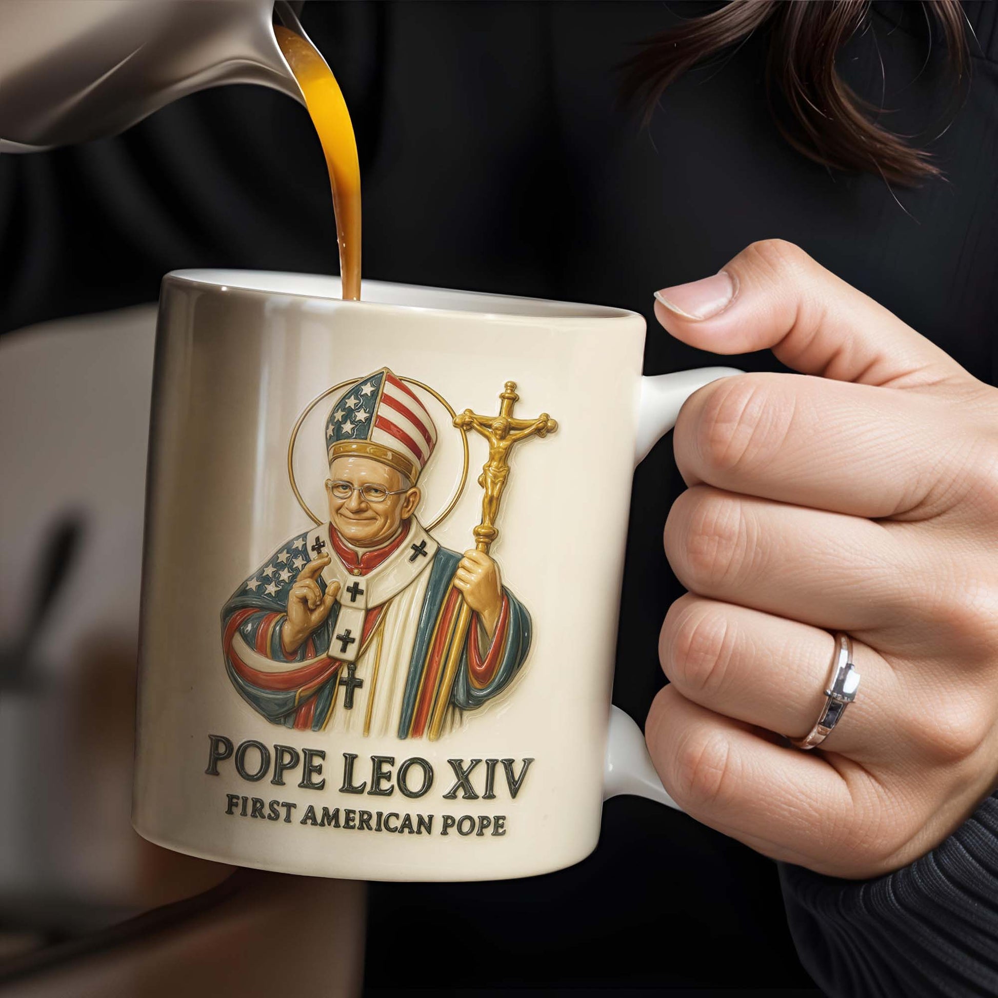 Pope Leo XIV First American Pope, Pope With American Flag And Cross