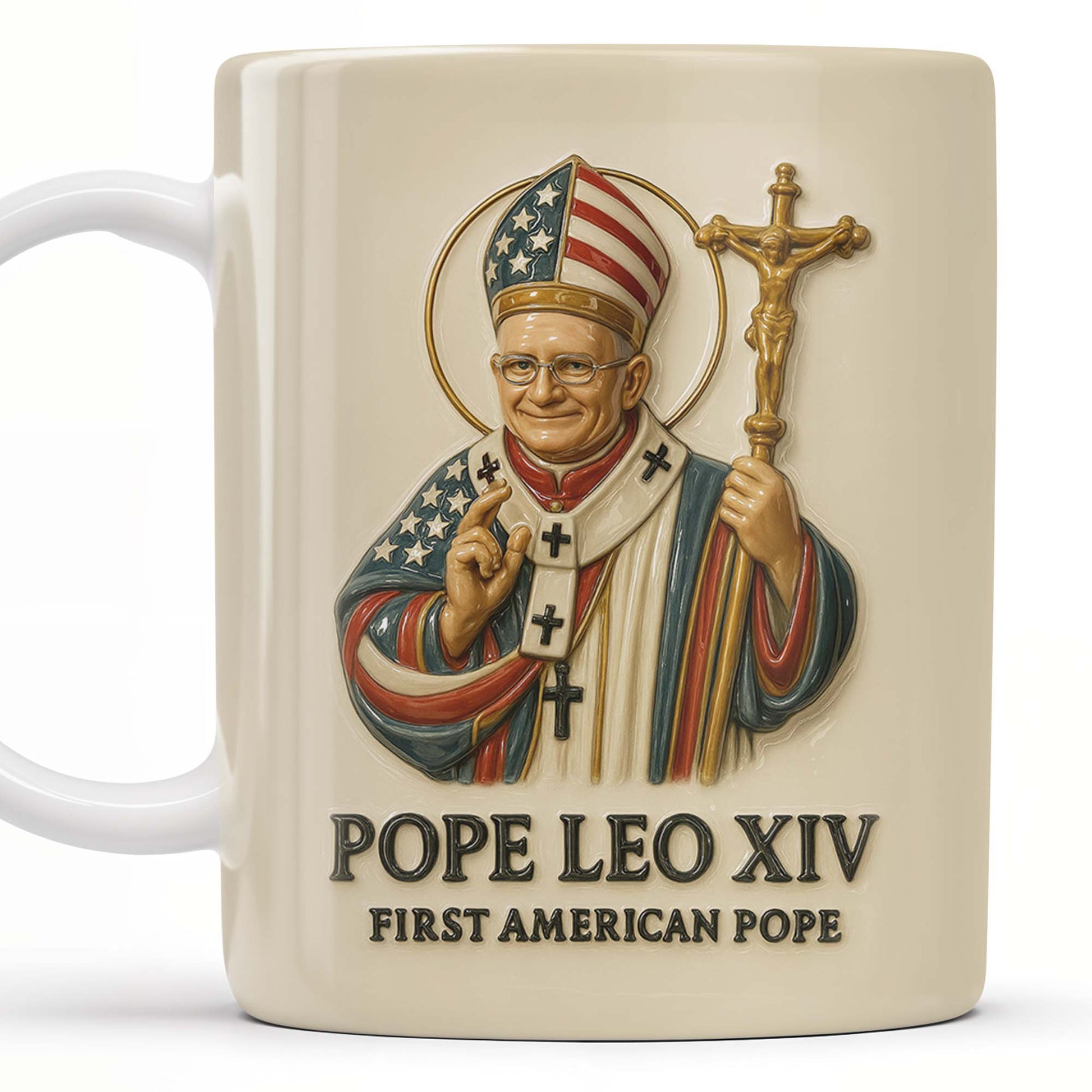 Pope Leo XIV First American Pope, Pope With American Flag And Cross