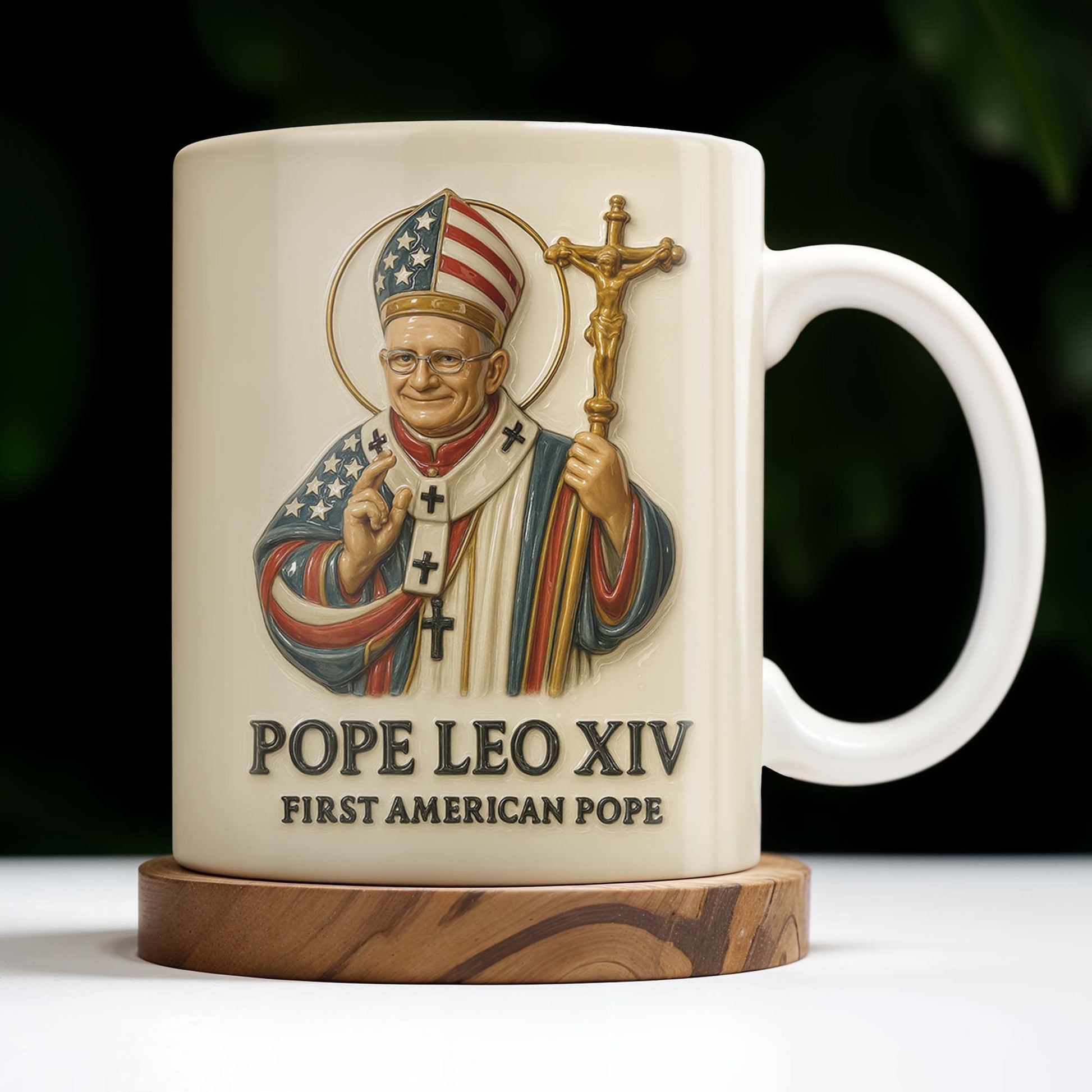 Pope Leo XIV First American Pope, Pope With American Flag And Cross