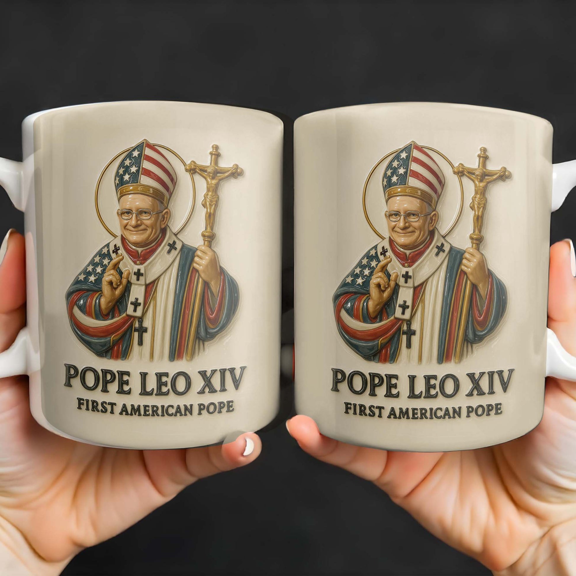 Pope Leo XIV First American Pope, Pope With American Flag And Cross