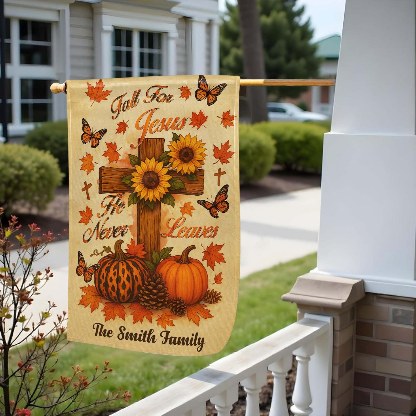 Fall For Jesus, He Never Leaves, Cross and Autumn Theme