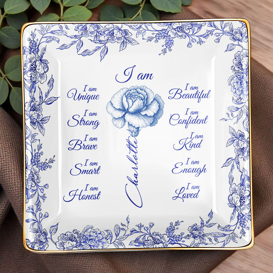 I Am Beautiful, Confident and Loved, Floral Ceramic Dish