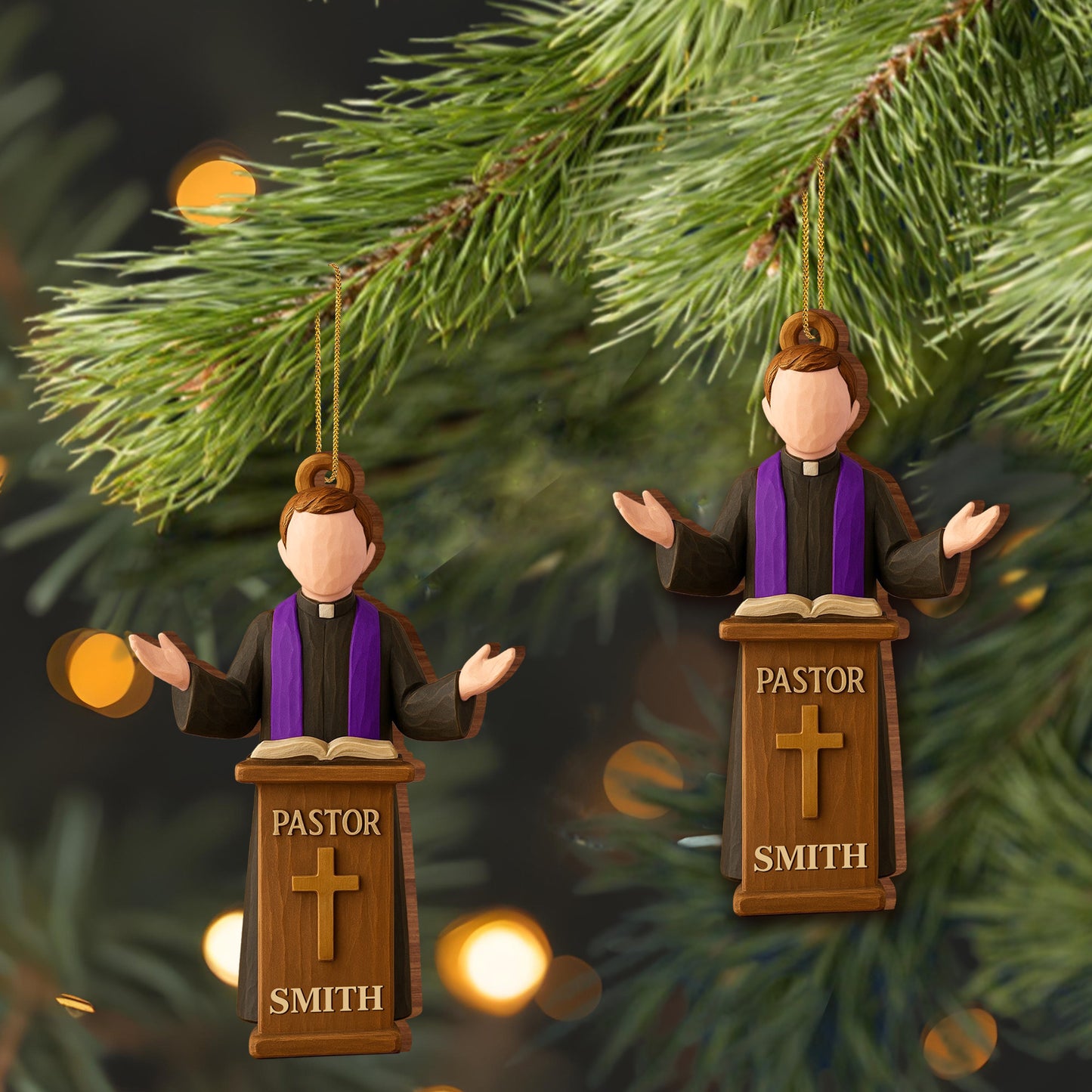 Celebrate Faith with Pastor and Book Ornament