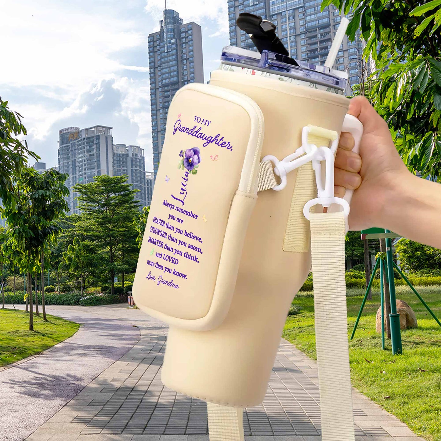 N'oubliez jamais que vous êtes plus courageux, plus fort, plus intelligent ! Sac porte-bouteille personnalisé - GDT002_BCB