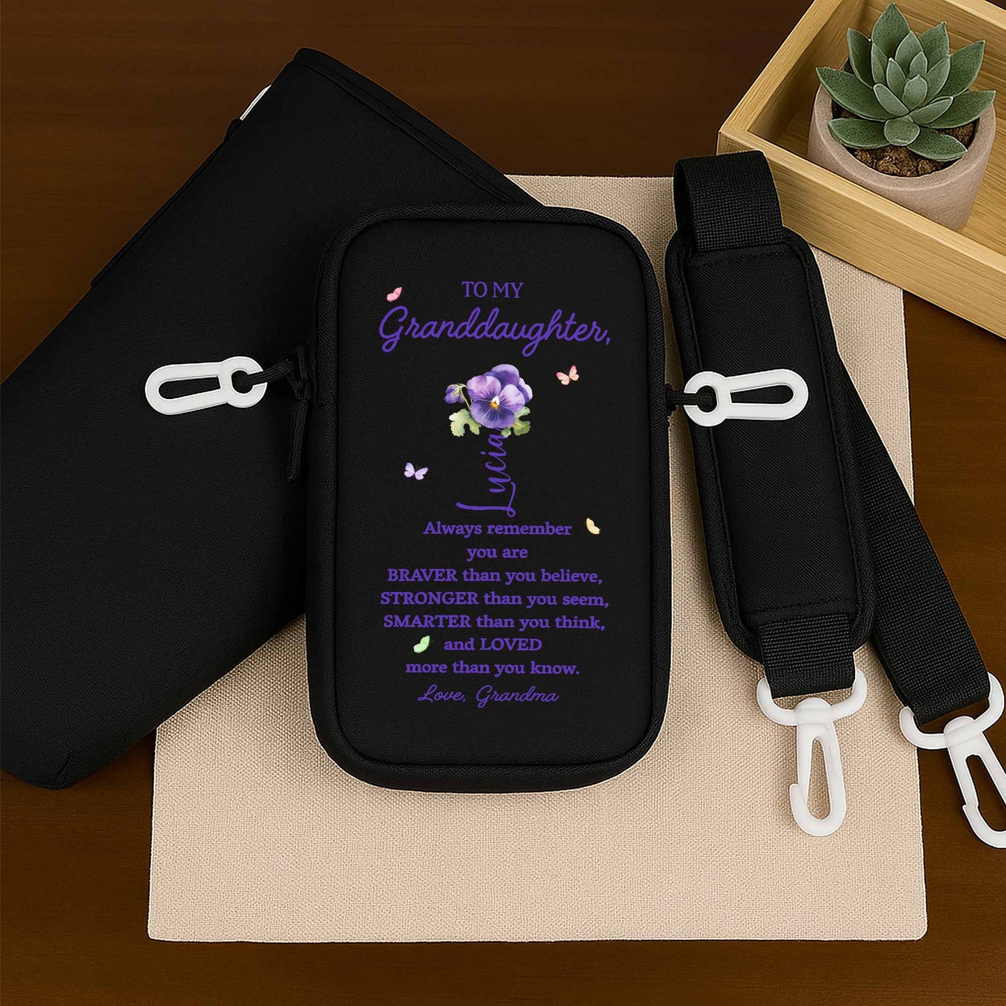 N'oubliez jamais que vous êtes plus courageux, plus fort, plus intelligent ! Sac porte-bouteille personnalisé - GDT002_BCB