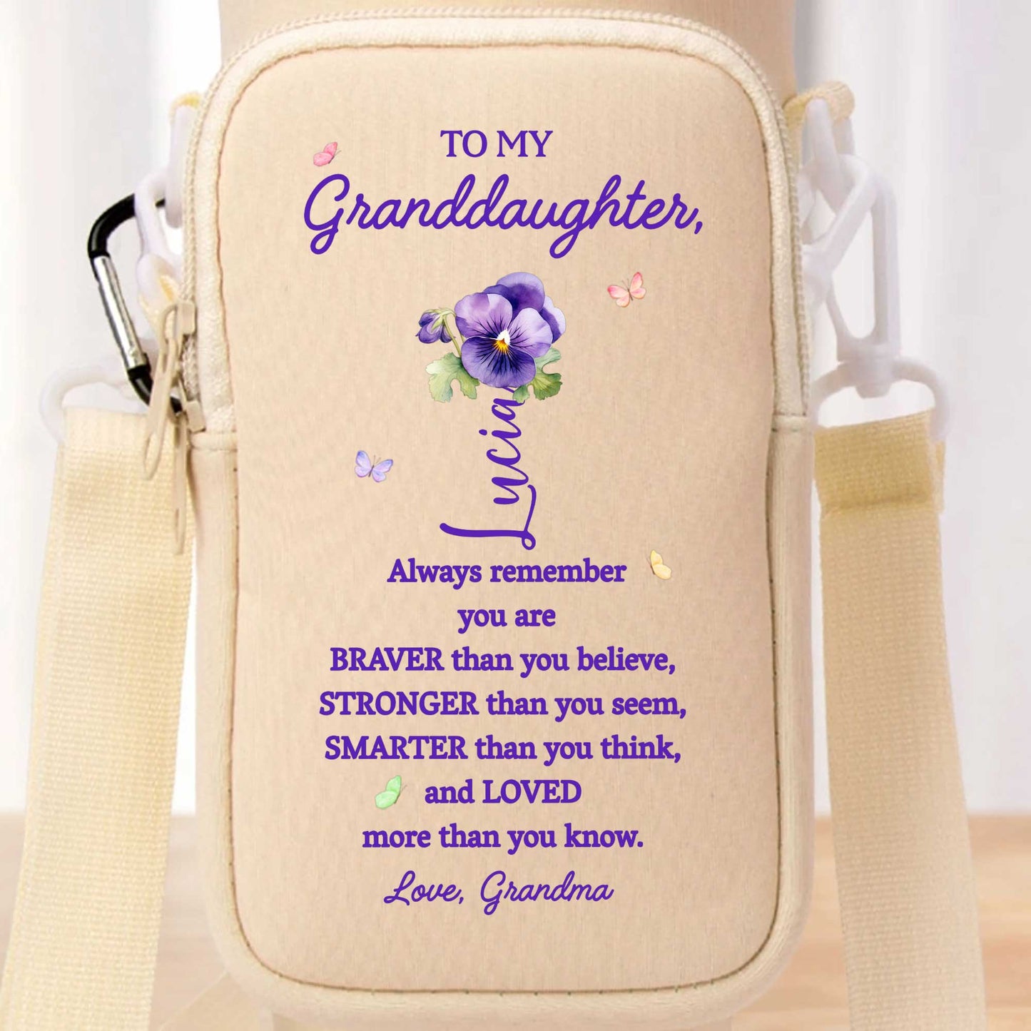 N'oubliez jamais que vous êtes plus courageux, plus fort, plus intelligent ! Sac porte-bouteille personnalisé - GDT002_BCB