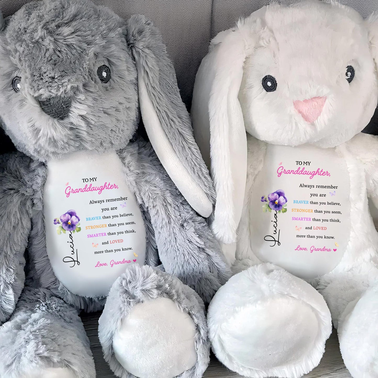 To My Granddaughter, Always Remember You Are Braver, Stuffed Bunny and Flowers