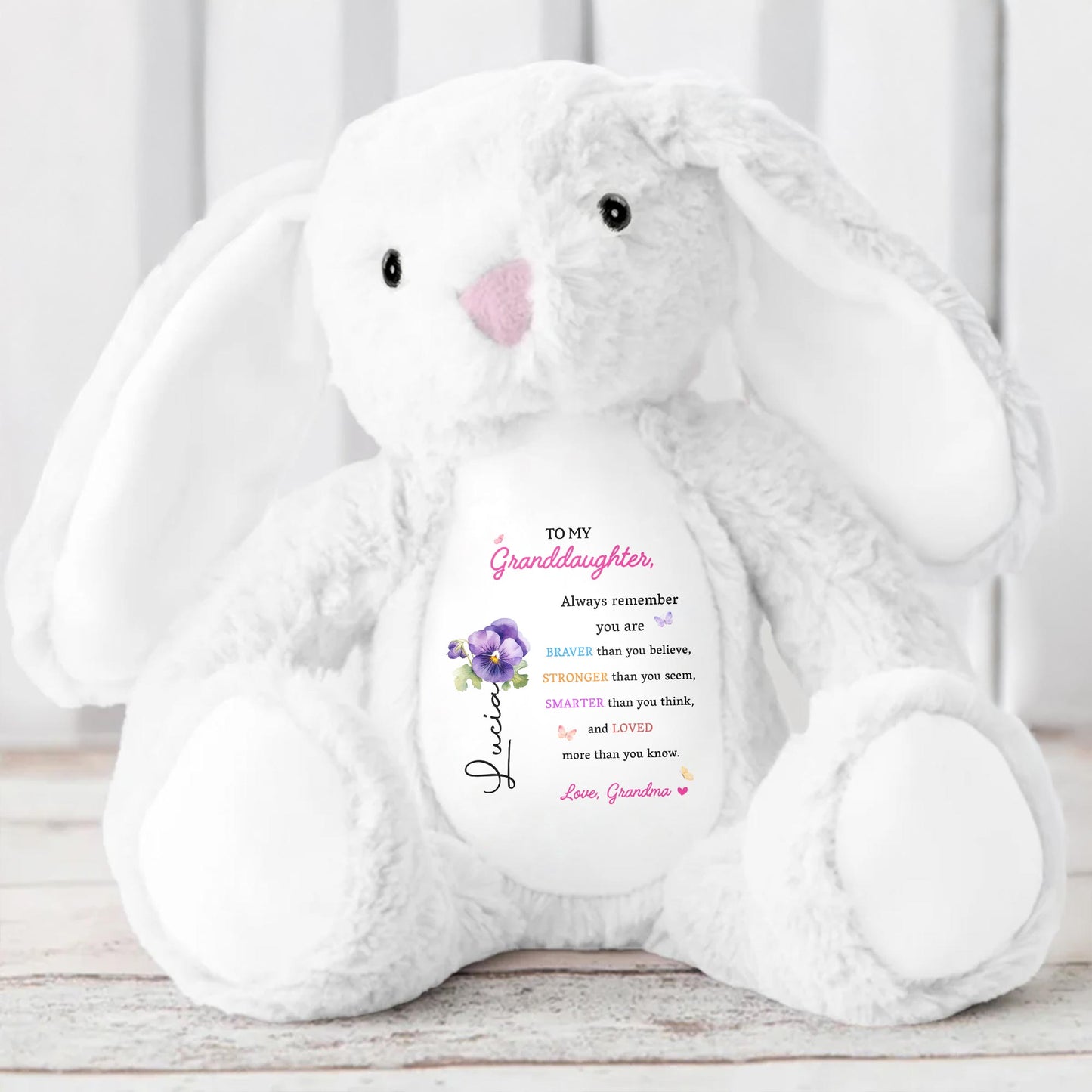 To My Granddaughter, Always Remember You Are Braver, Stuffed Bunny and Flowers