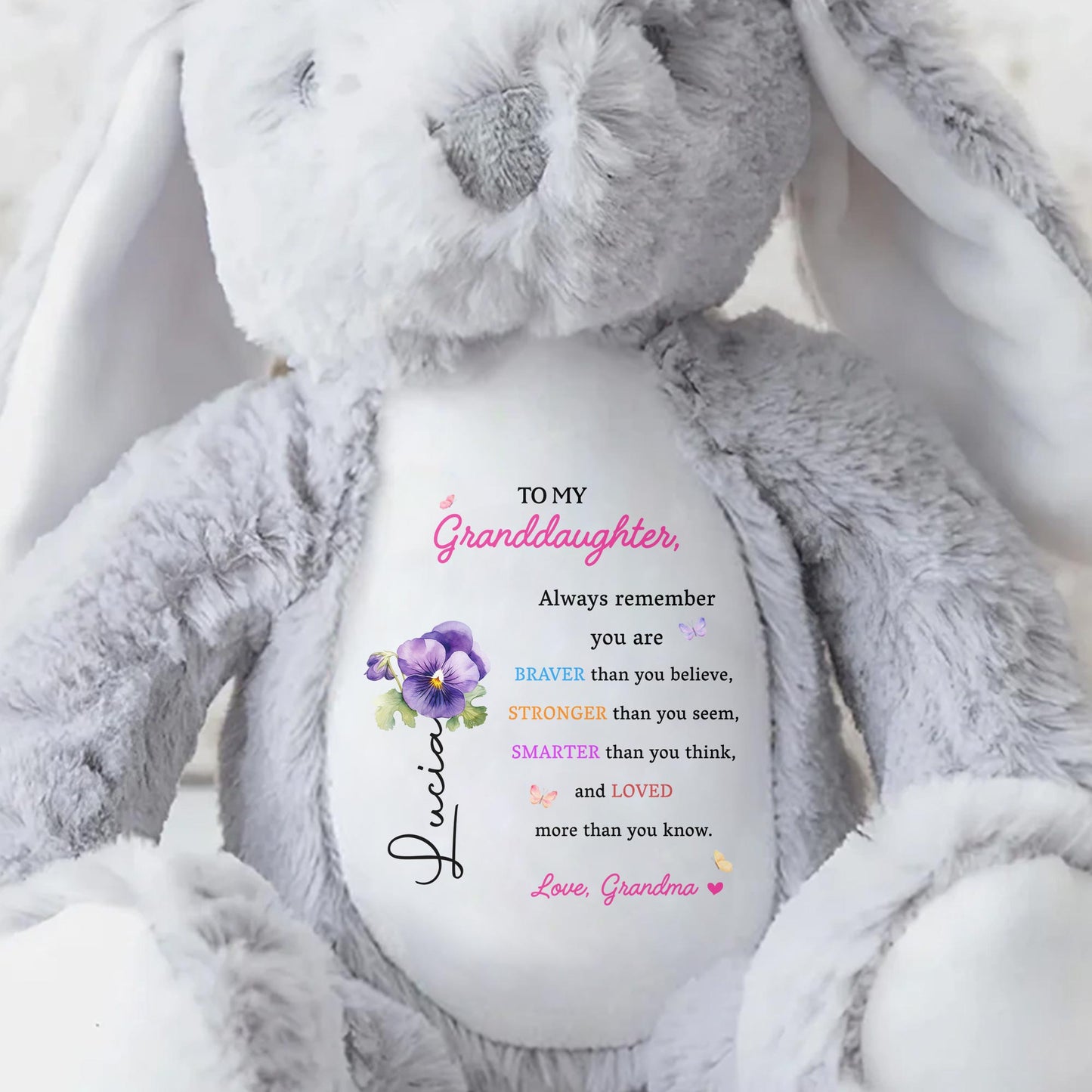 To My Granddaughter, Always Remember You Are Braver, Stuffed Bunny and Flowers