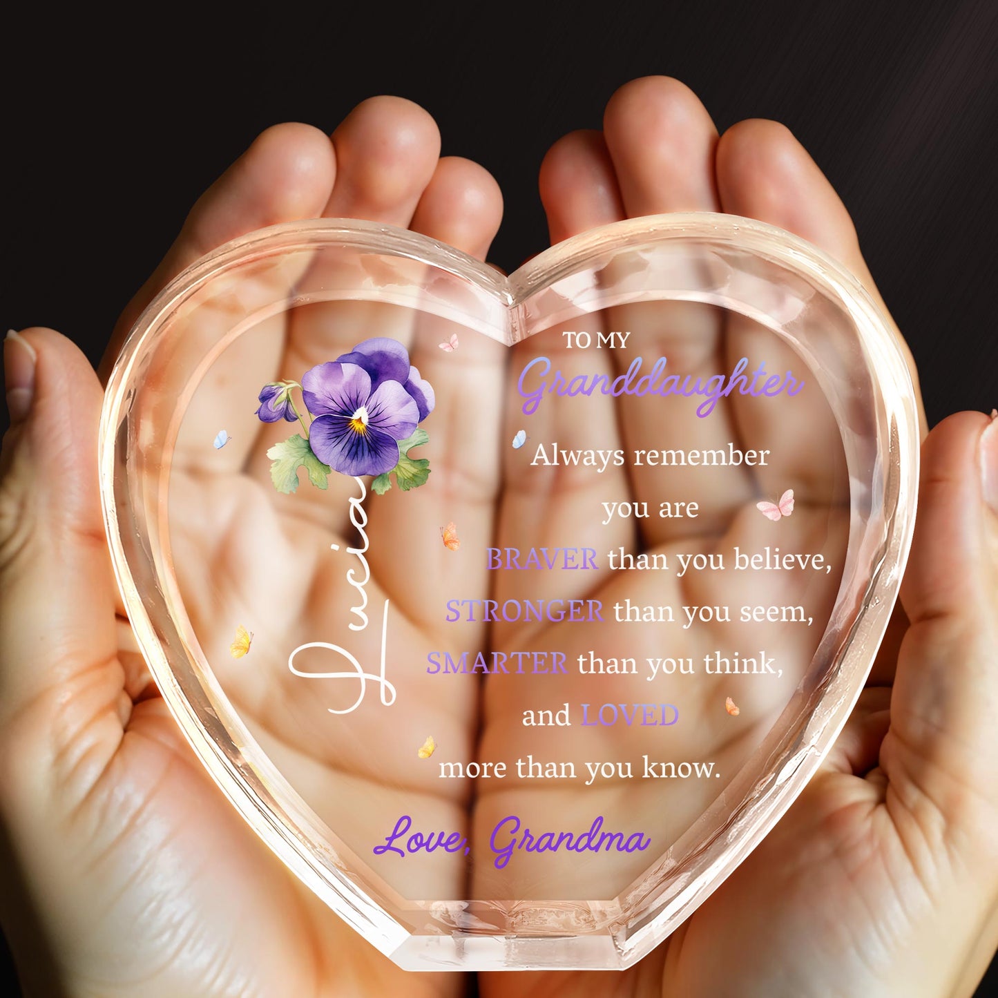 To My Granddaughter, Always Remember You Are Braver Than You Believe, Pansy Flower And Butterfly