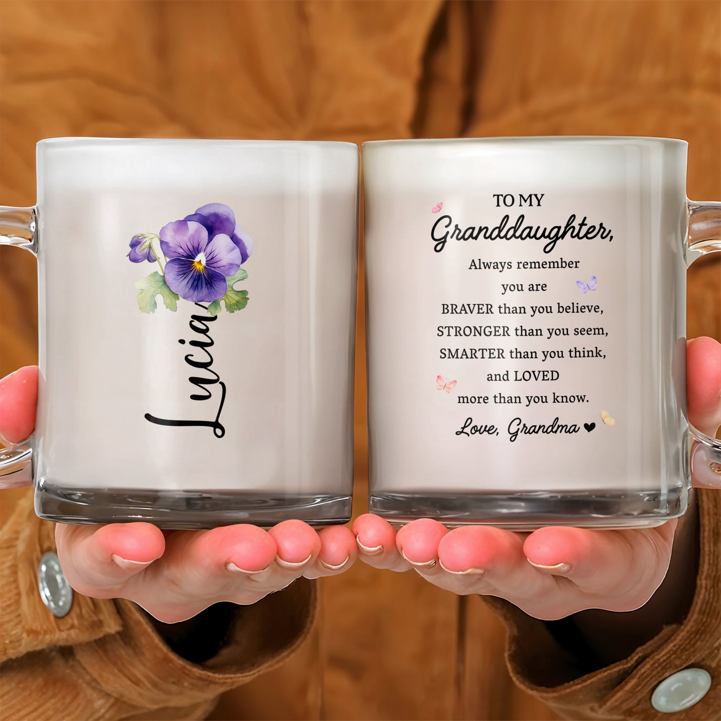 Loving Message To Granddaughter With Beautiful Flower Design - Personalized Custom Glass Mug - GDT002_GLM