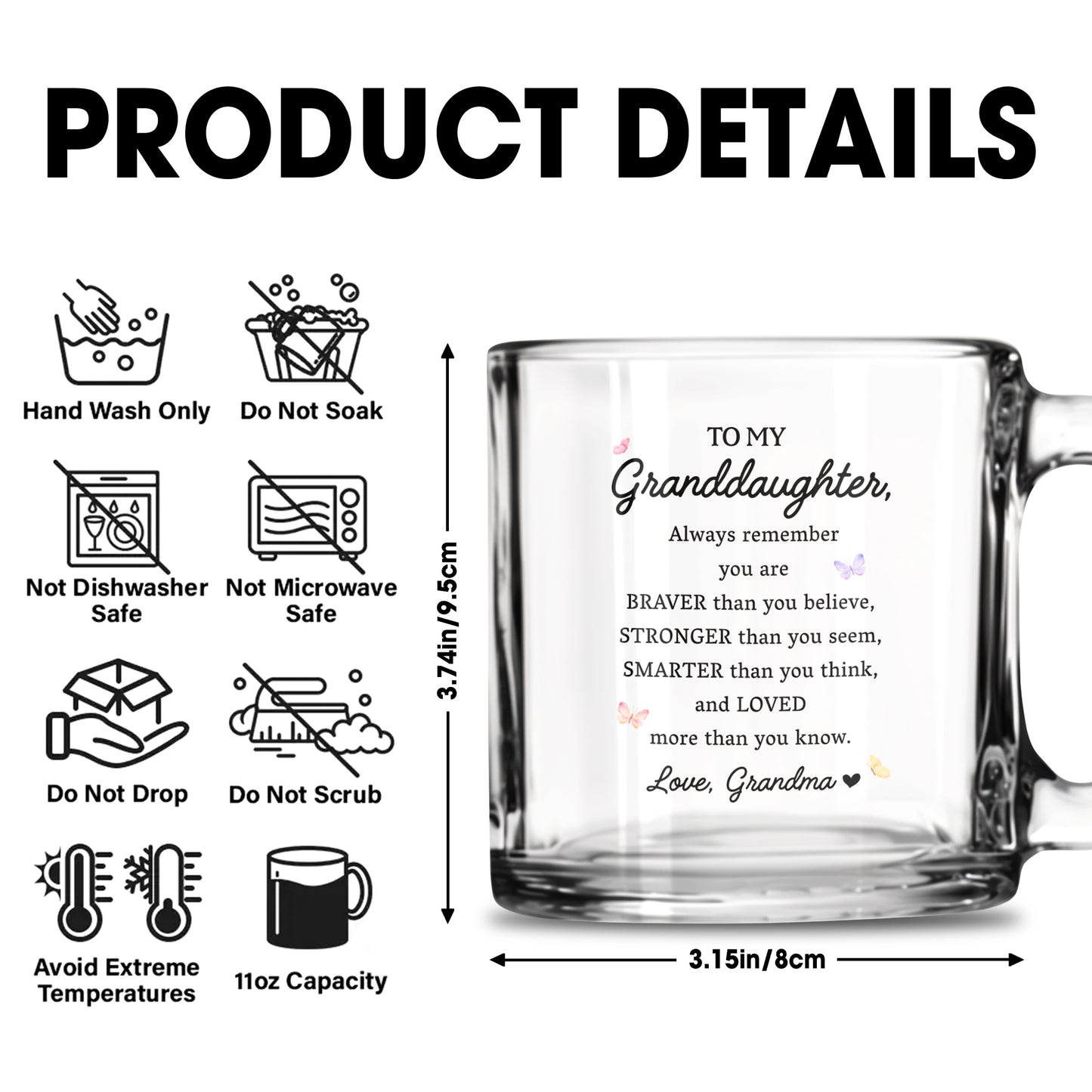 Loving Message To Granddaughter With Beautiful Flower Design - Personalized Custom Glass Mug - GDT002_GLM