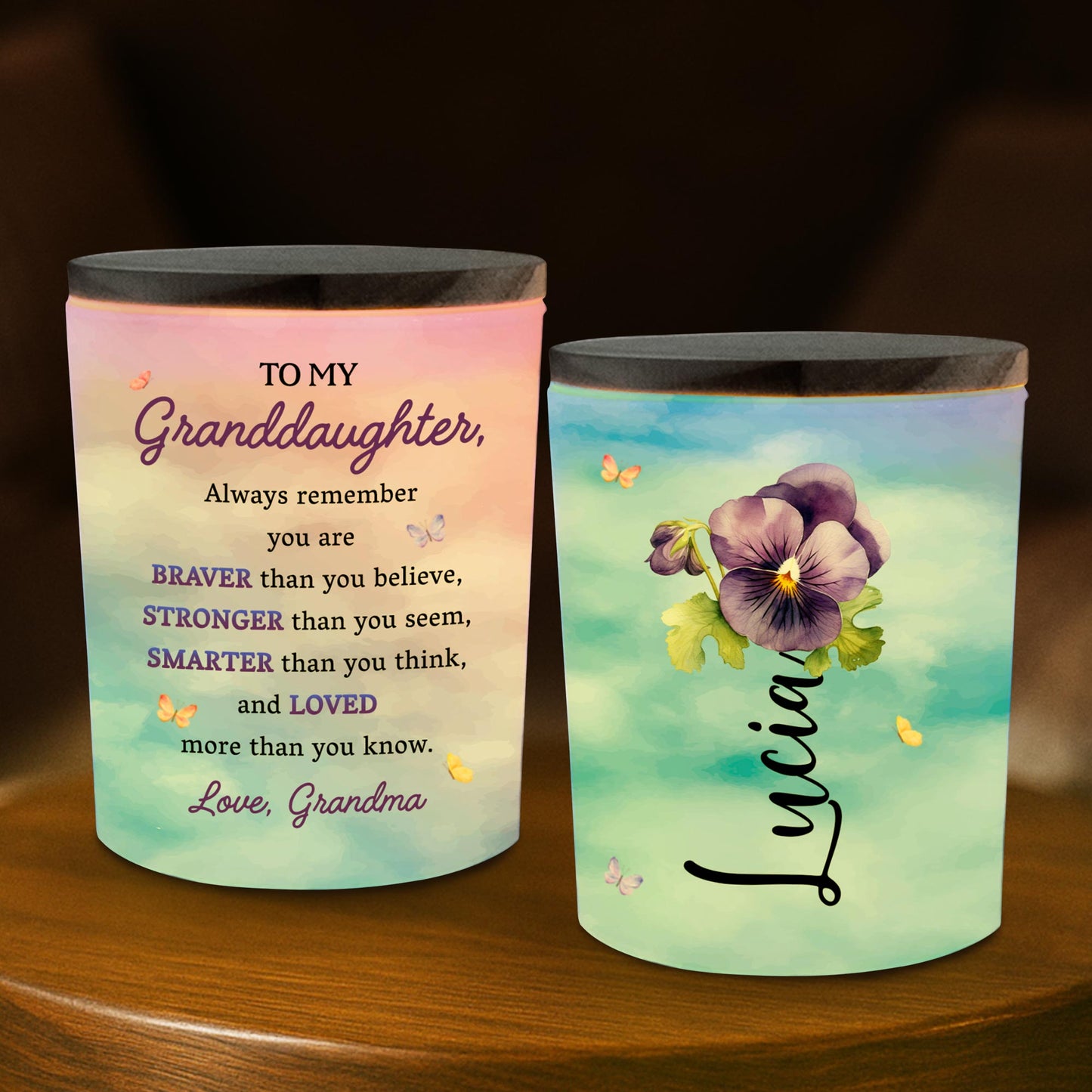 To My Granddaughter, Always Remember You Are Brave - Personalized Custom Glass Jar With LED - GDT002_LEJAR
