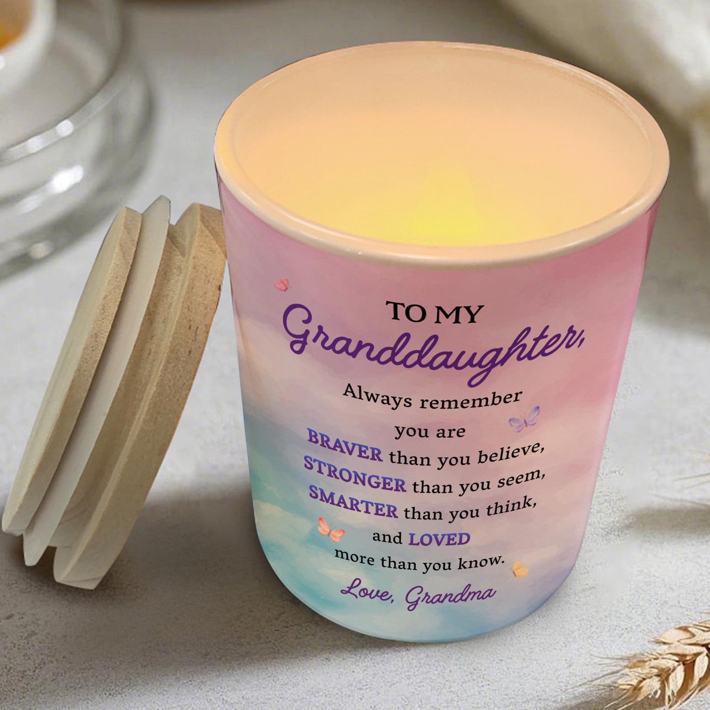 To My Granddaughter, Always Remember You Are Brave - Personalized Custom Glass Jar With LED - GDT002_LEJAR