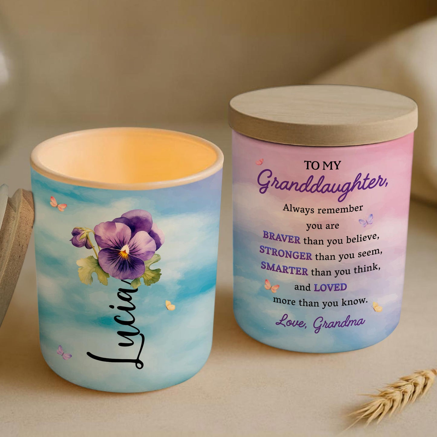 To My Granddaughter, Always Remember You Are Brave - Personalized Custom Glass Jar With LED - GDT002_LEJAR