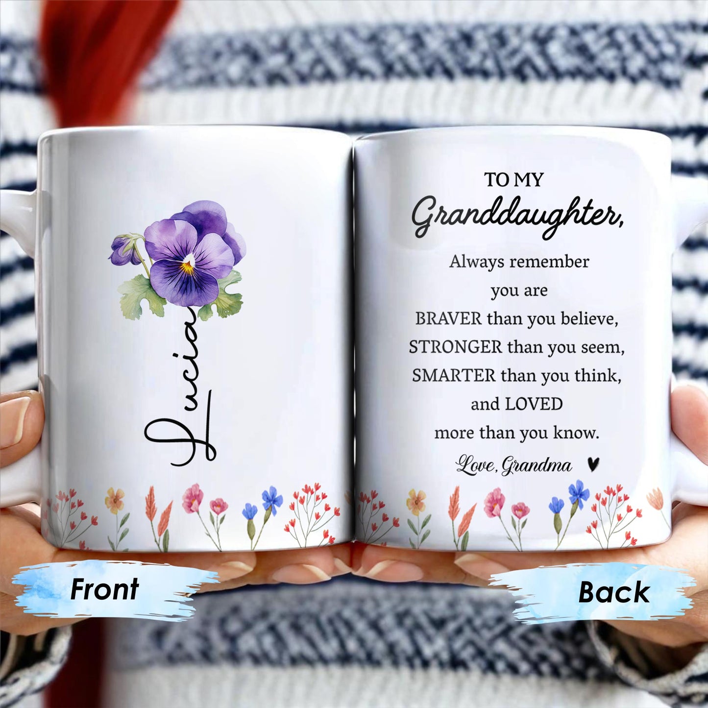 Braver Stronger Smarter Loved Floral Granddaughter Mug - Personalized Custom Coffee Mug - GDT002_MG