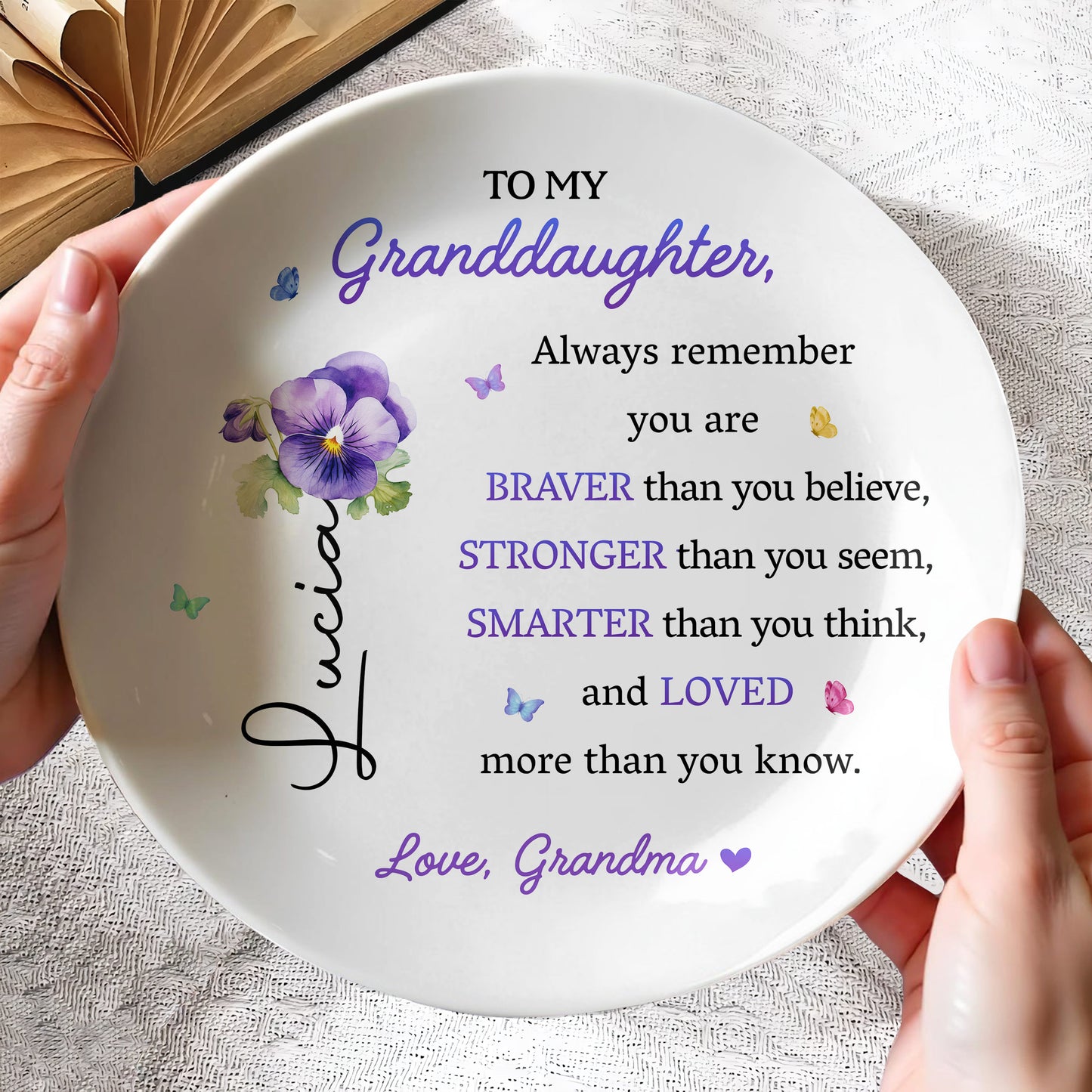 To My Granddaughter, Always Remember You Are Braver Than You Believe, Pansy Flower and Butterflies