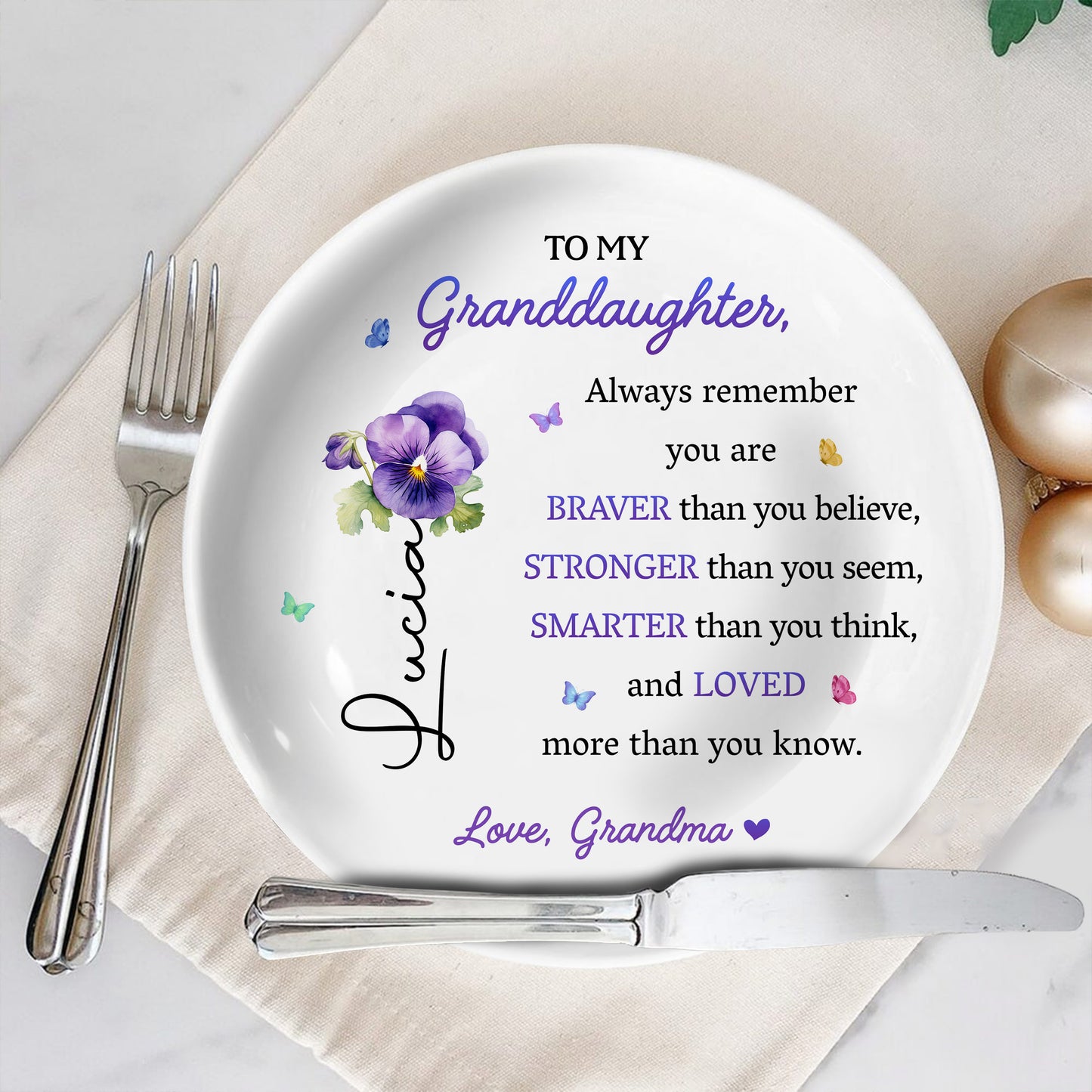 To My Granddaughter, Always Remember You Are Braver Than You Believe, Pansy Flower and Butterflies