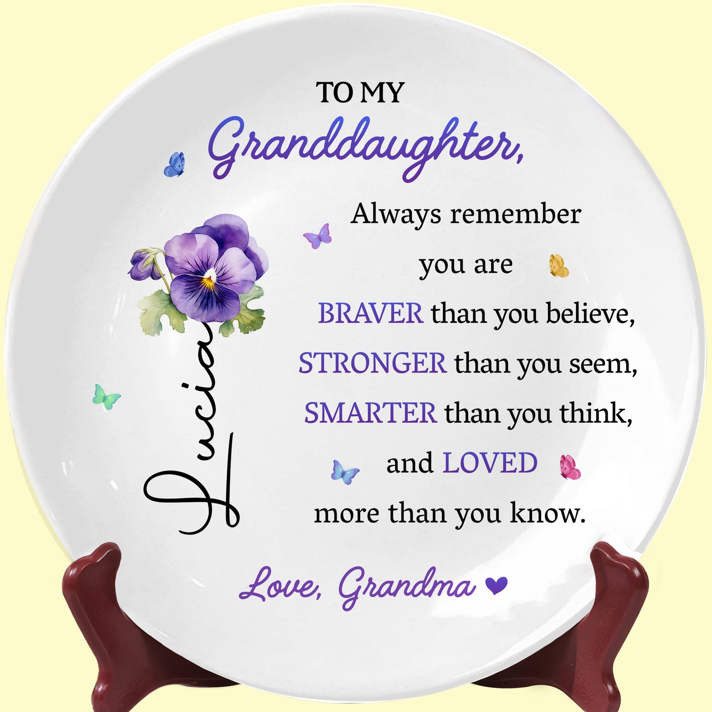 To My Granddaughter, Always Remember You Are Braver Than You Believe, Pansy Flower and Butterflies