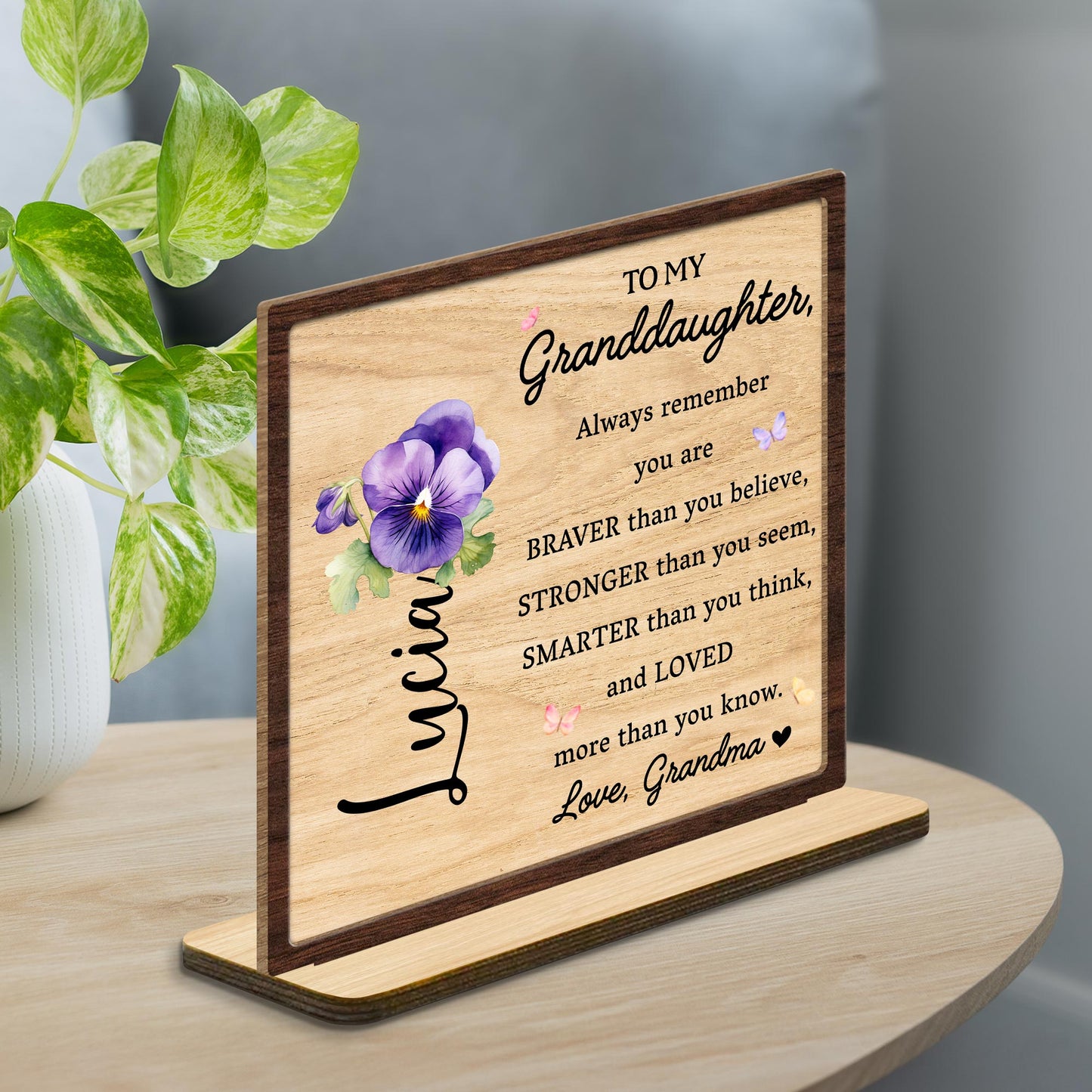 To My Granddaughter Encouragement Plaque With Flowers - Personalized Custom 2-Layer Wood Plaque With Flat Base - GDT002_WPLA