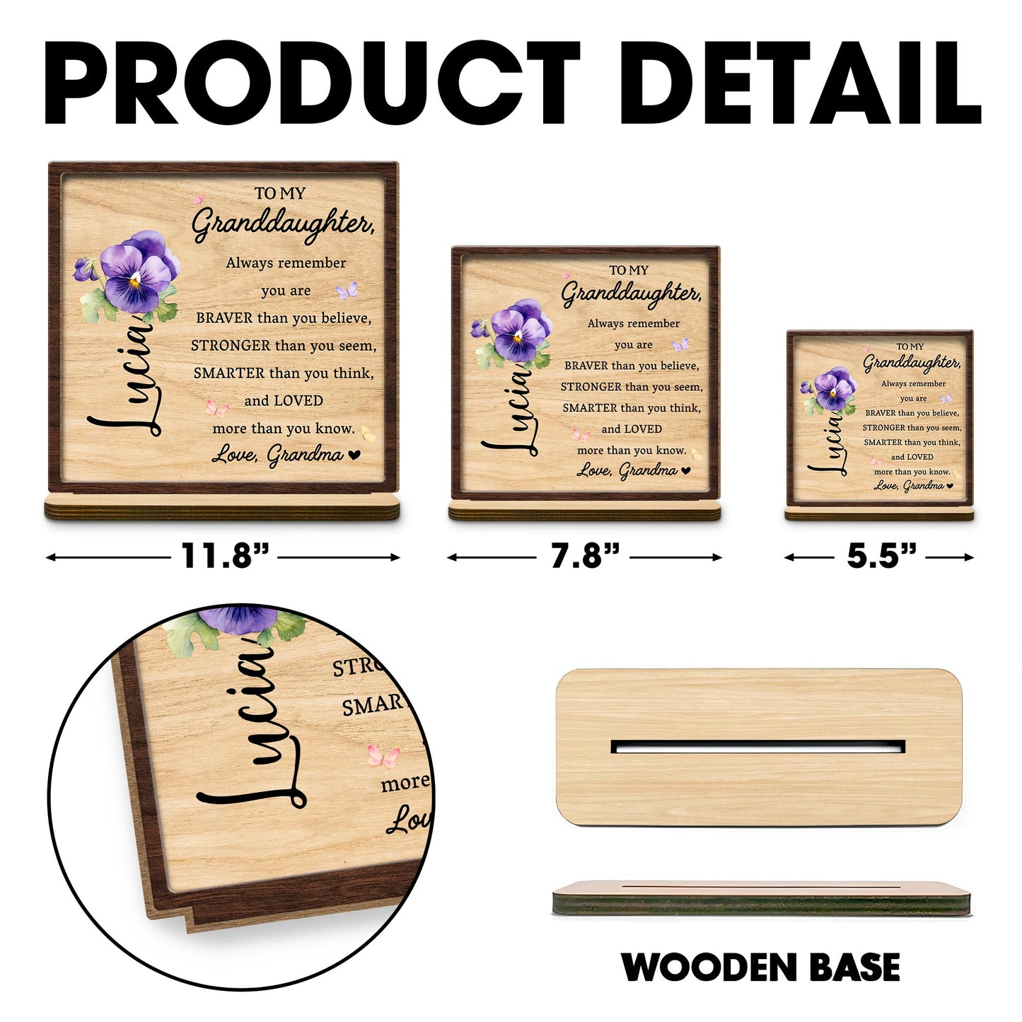 To My Granddaughter Encouragement Plaque With Flowers - Personalized Custom 2-Layer Wood Plaque With Flat Base - GDT002_WPLA