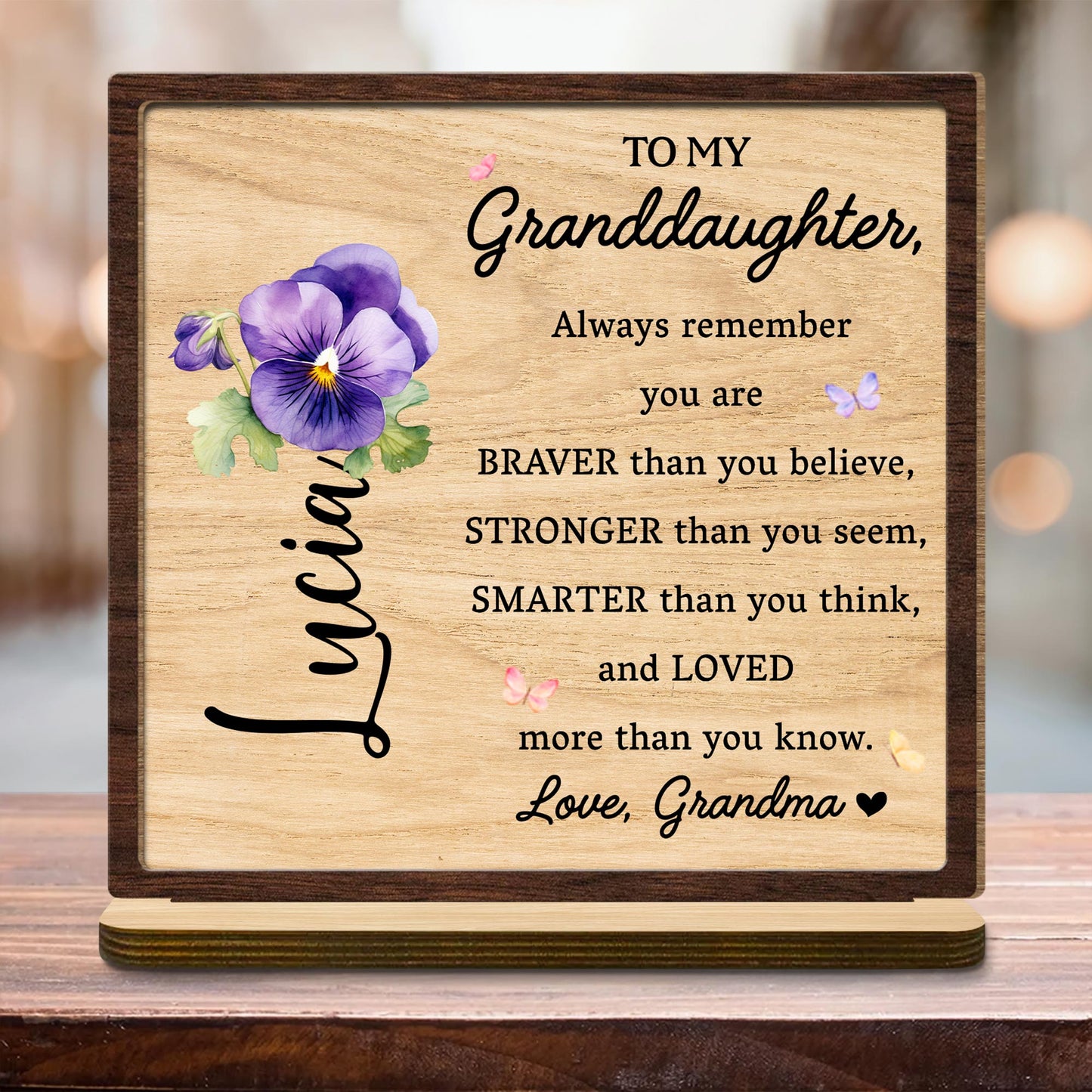 To My Granddaughter Encouragement Plaque With Flowers - Personalized Custom 2-Layer Wood Plaque With Flat Base - GDT002_WPLA