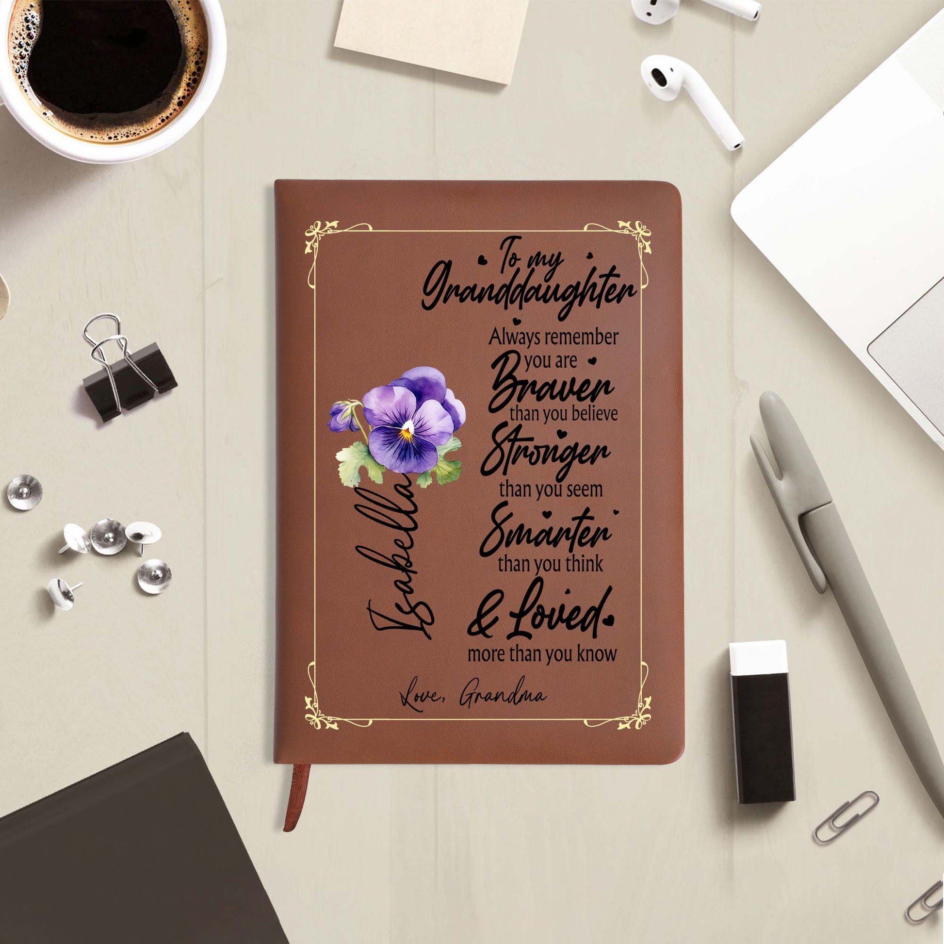 Braver, Stronger, Smarter, Loved, Inspiring Message With Pansy Flowers