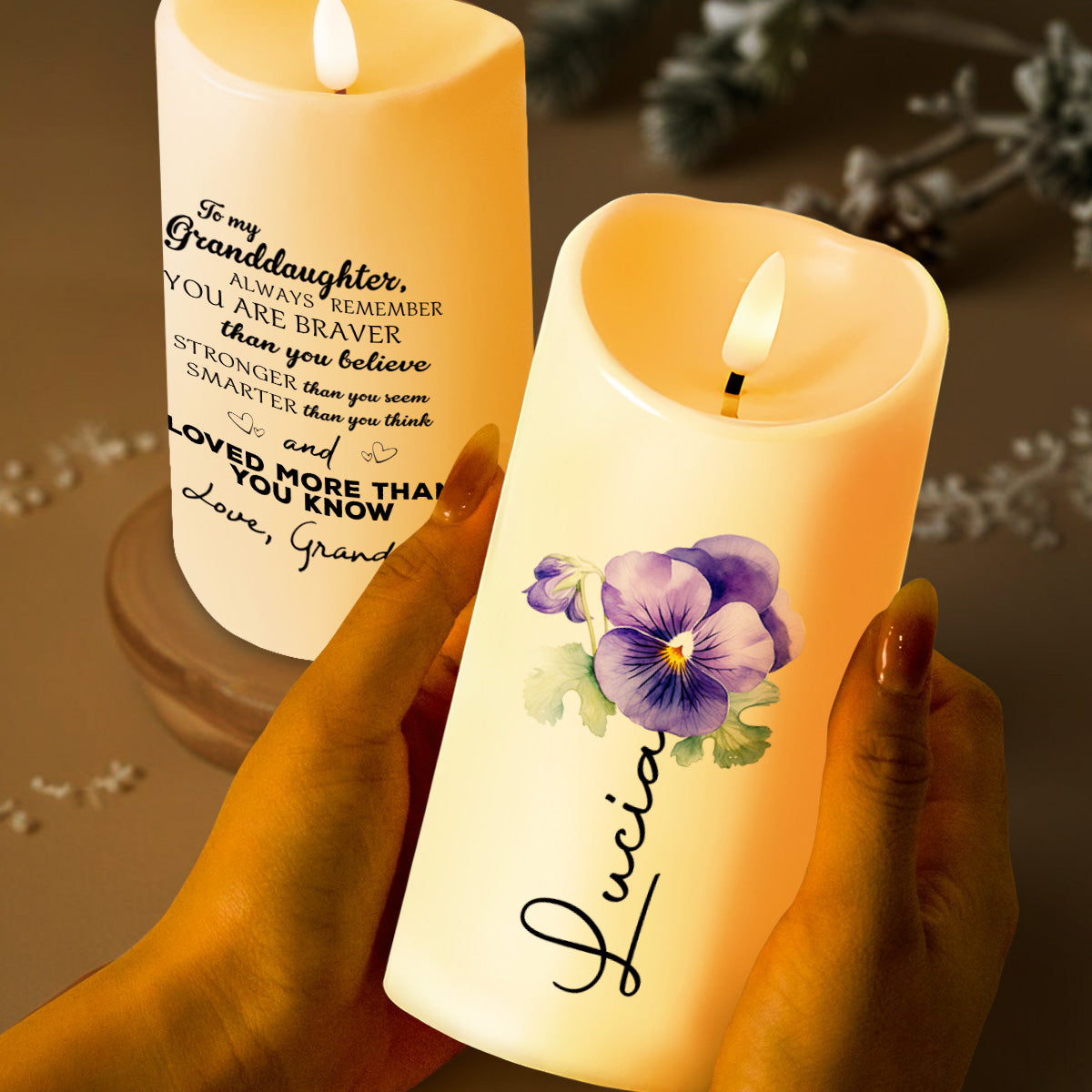Always Remember You Are Loved More, Featuring Pansy Flower - Personalized Custom LED Candle - GDT007_LECA