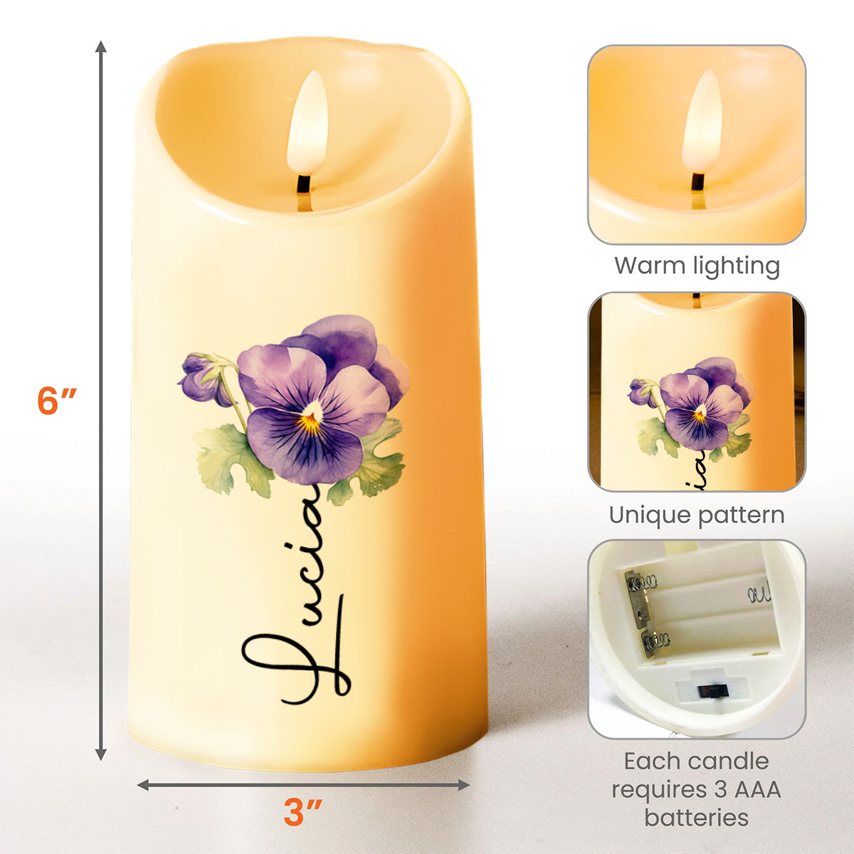 Always Remember You Are Loved More, Featuring Pansy Flower - Personalized Custom LED Candle - GDT007_LECA
