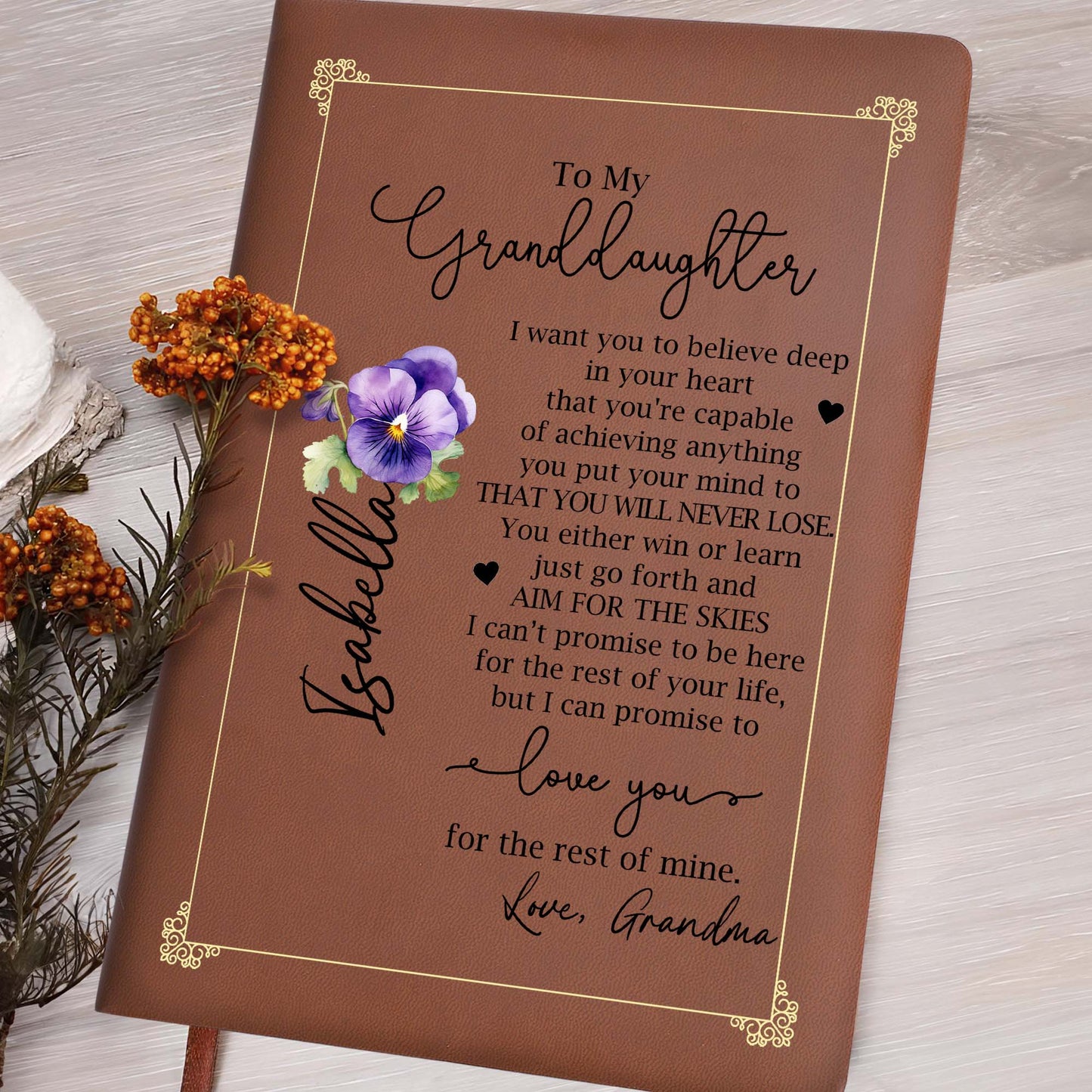 Believe And Aim For The Skies, Love For A Lifetime - Personalized Custom Leather Journal - GDT018_JRNL